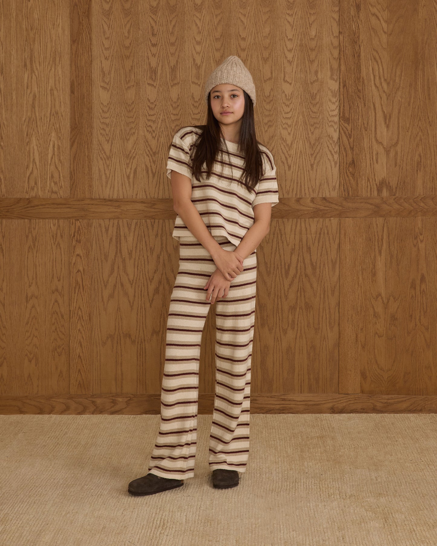 Boxy Crop Knit Tee || Burgundy Stripe - Rylee + Cru | Kids Clothes | Trendy Baby Clothes | Modern Infant Outfits |