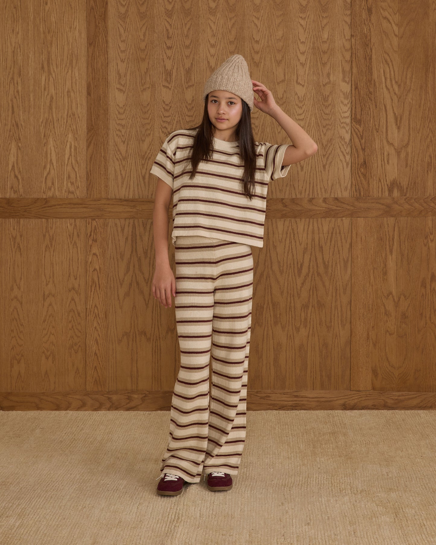 Boxy Crop Knit Tee || Burgundy Stripe - Rylee + Cru | Kids Clothes | Trendy Baby Clothes | Modern Infant Outfits |