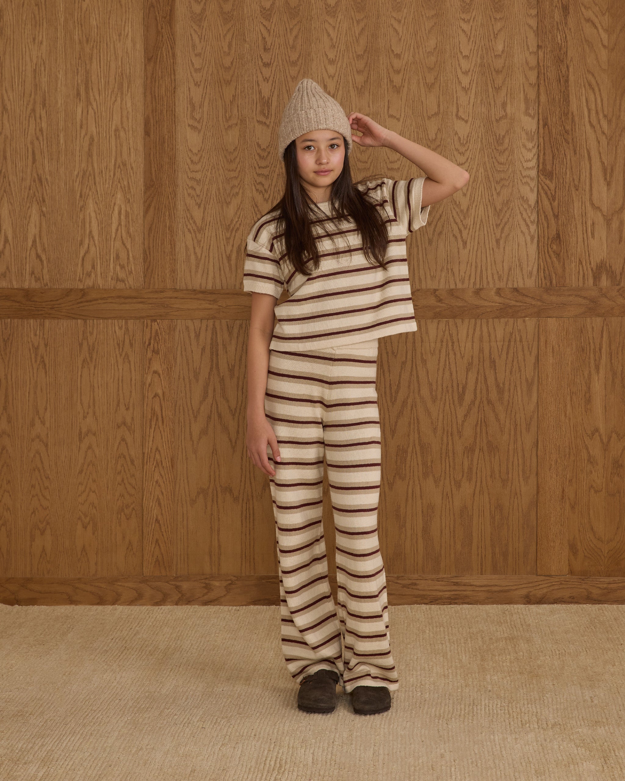 Boxy Crop Knit Tee || Burgundy Stripe - Rylee + Cru | Kids Clothes | Trendy Baby Clothes | Modern Infant Outfits |