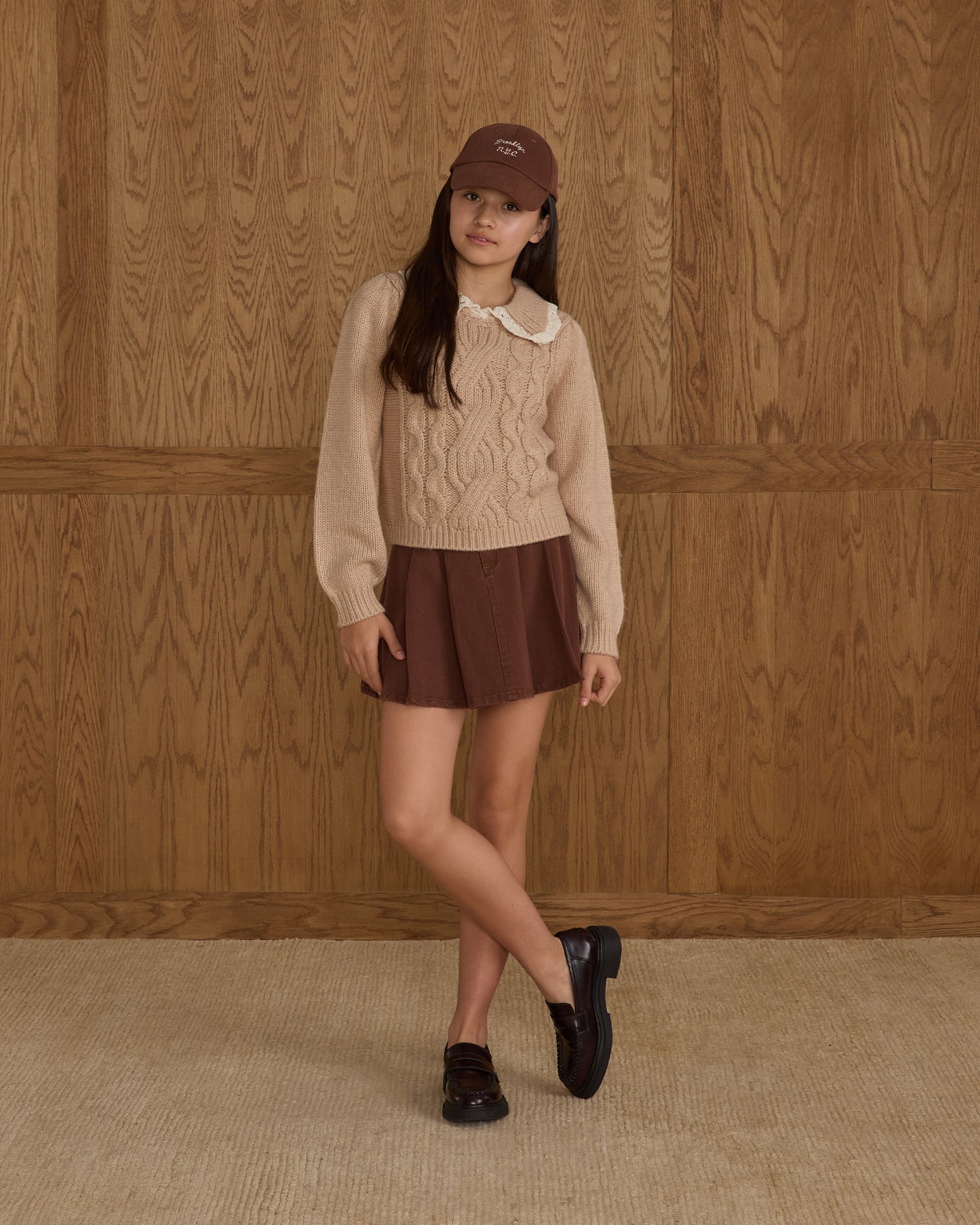 Pleated Denim Skirt || Washed Brown - Rylee + Cru | Kids Clothes | Trendy Baby Clothes | Modern Infant Outfits |