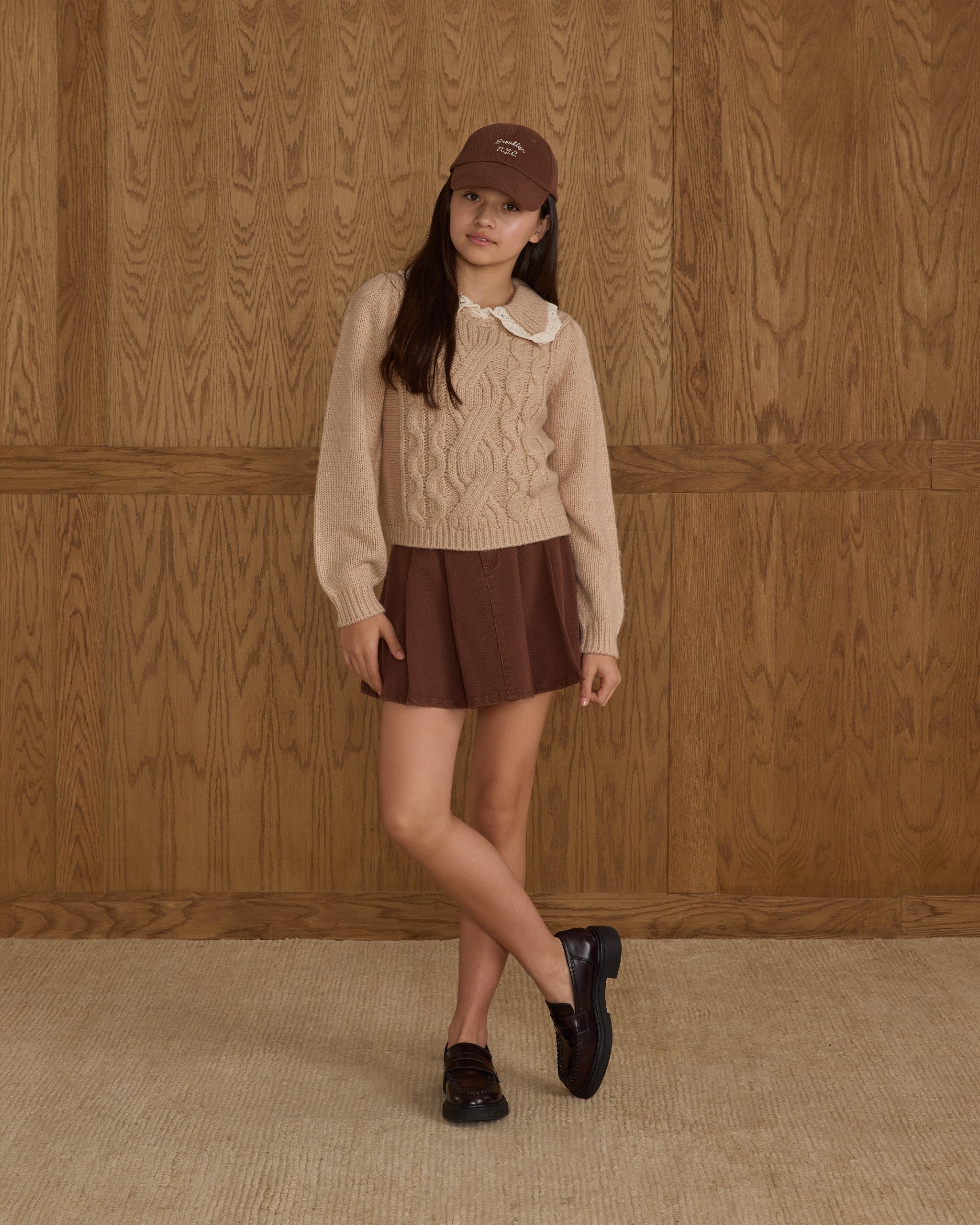 Pleated Denim Skirt || Washed Brown - Rylee + Cru | Kids Clothes | Trendy Baby Clothes | Modern Infant Outfits |