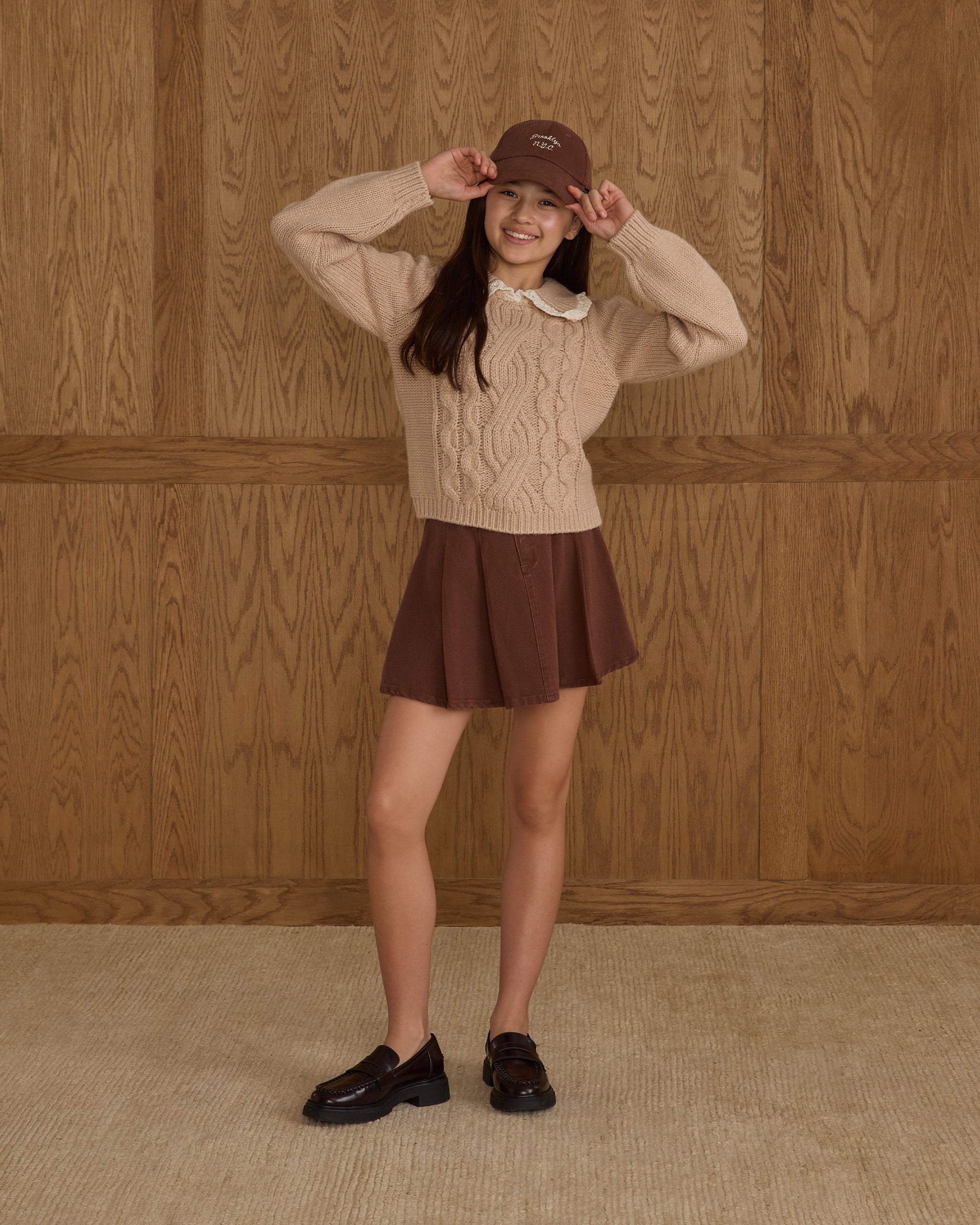 Pleated Denim Skirt || Washed Brown - Rylee + Cru | Kids Clothes | Trendy Baby Clothes | Modern Infant Outfits |