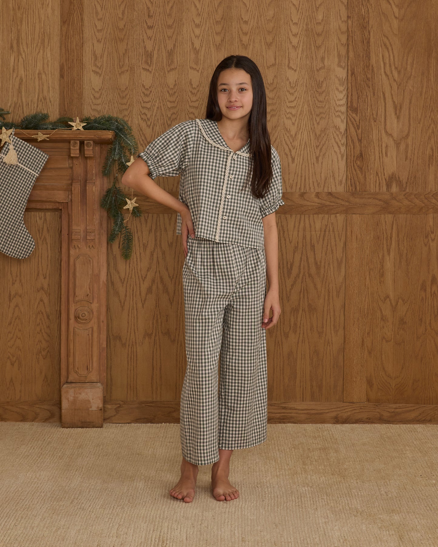 Ruffle Pajamas || Evergreen Gingham - Rylee + Cru | Kids Clothes | Trendy Baby Clothes | Modern Infant Outfits |