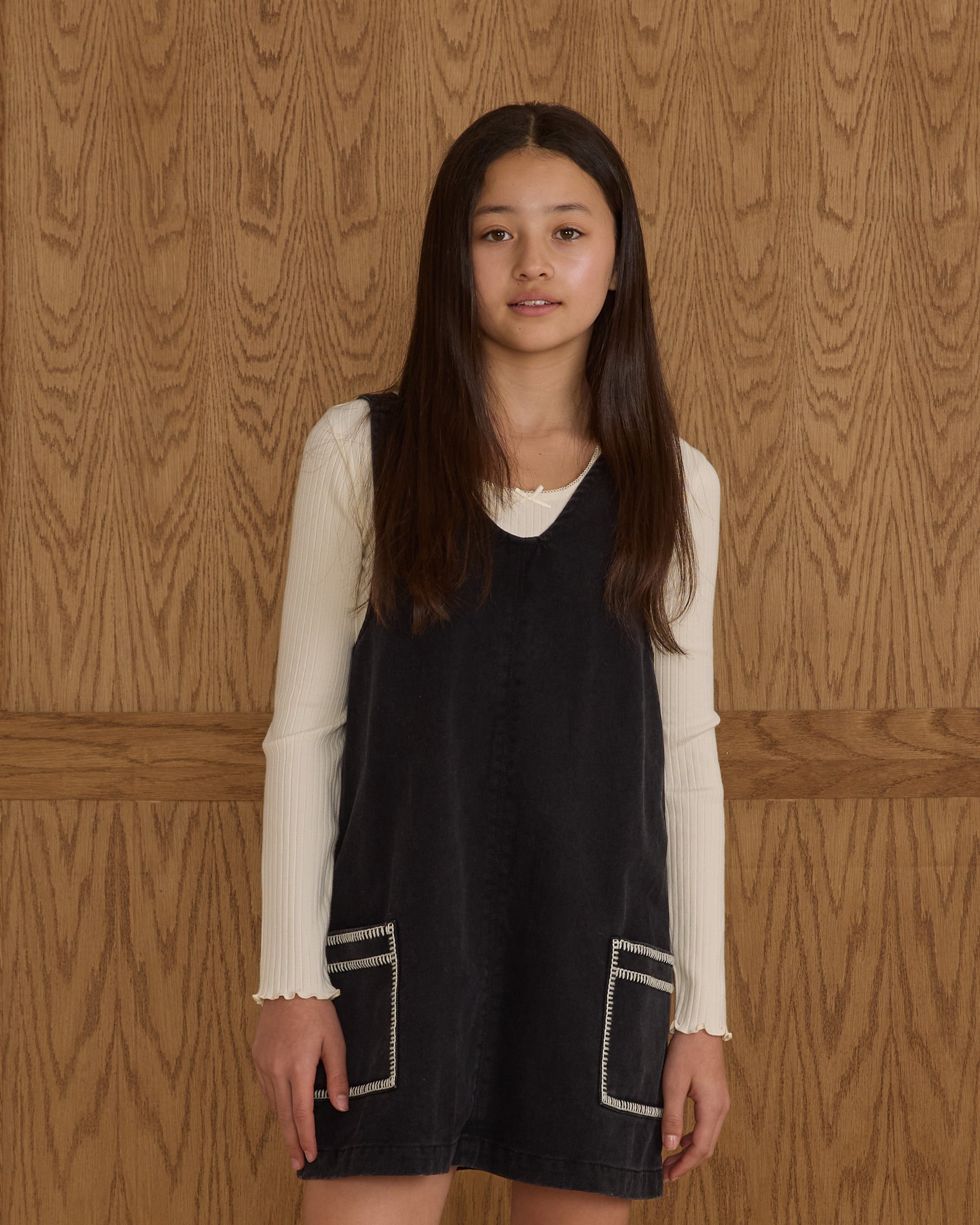 V-neck Overall Dress || Washed Black - Rylee + Cru | Kids Clothes | Trendy Baby Clothes | Modern Infant Outfits |