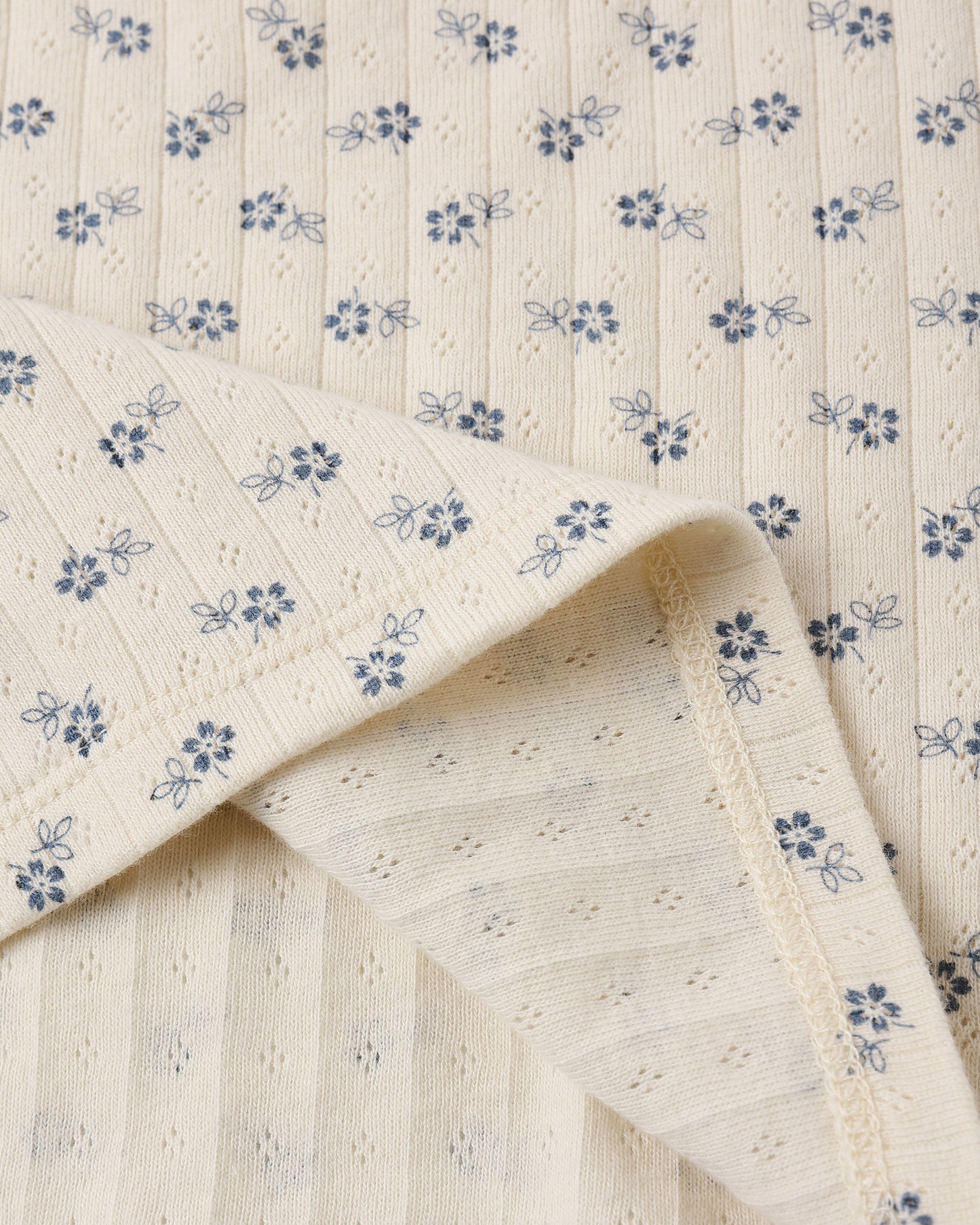 Ensemble de salon en pointelle pour adolescents, motif fleurs bleues