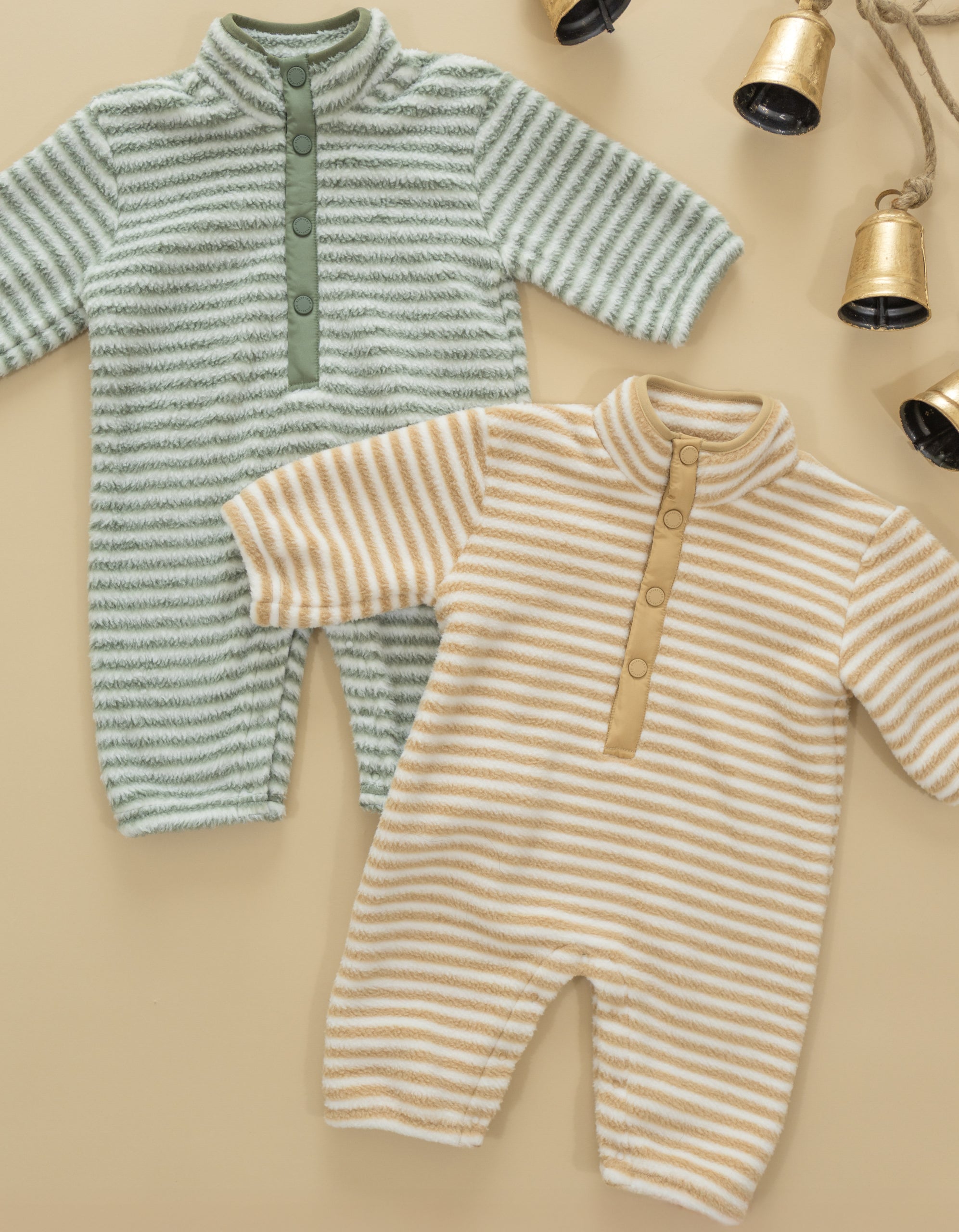 Fuzzy Winter Jumpsuit || Toffee Stripe - Rylee + Cru | Kids Clothes | Trendy Baby Clothes | Modern Infant Outfits |