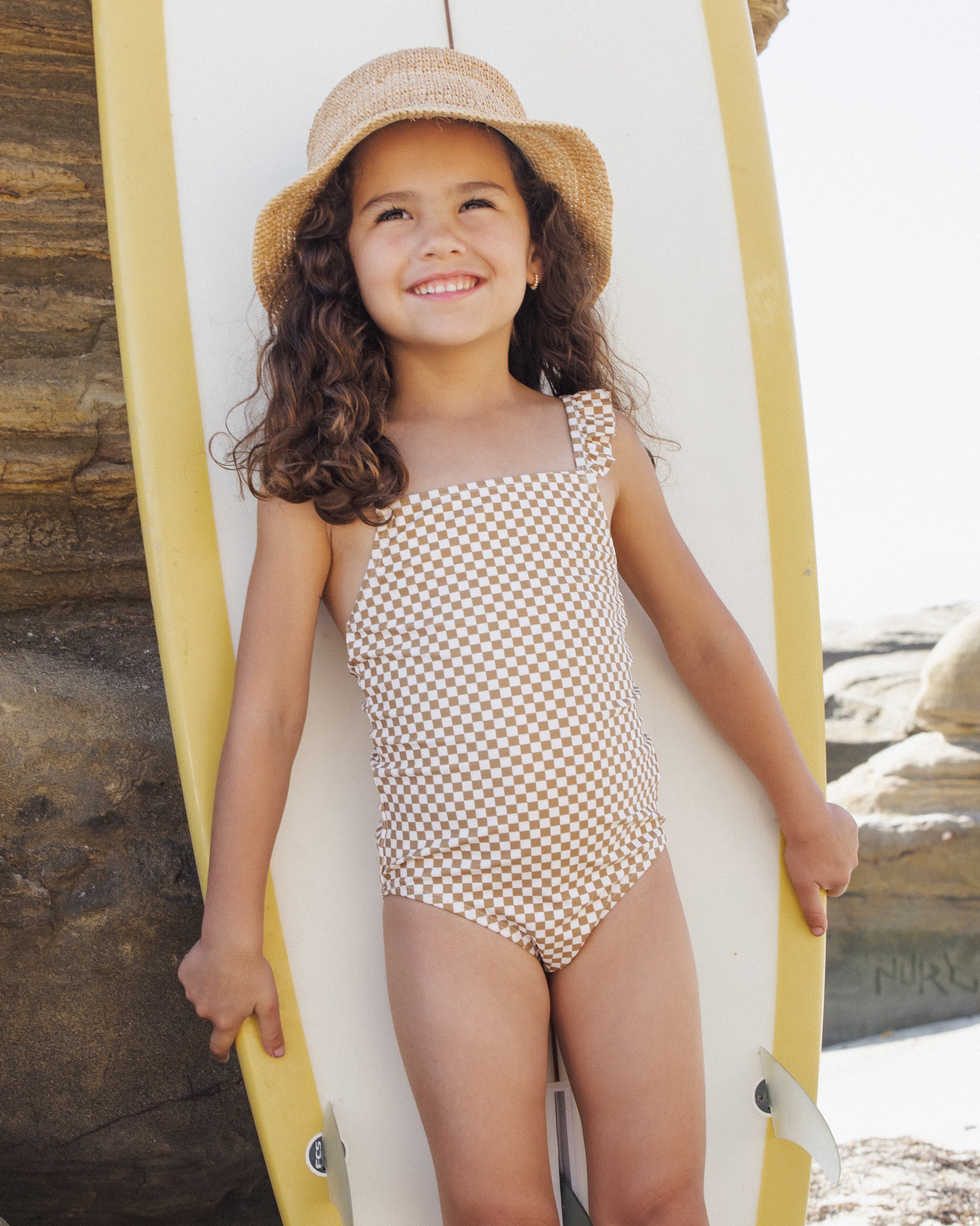 Positano One-Piece Ocre Check – Rylee + Cru