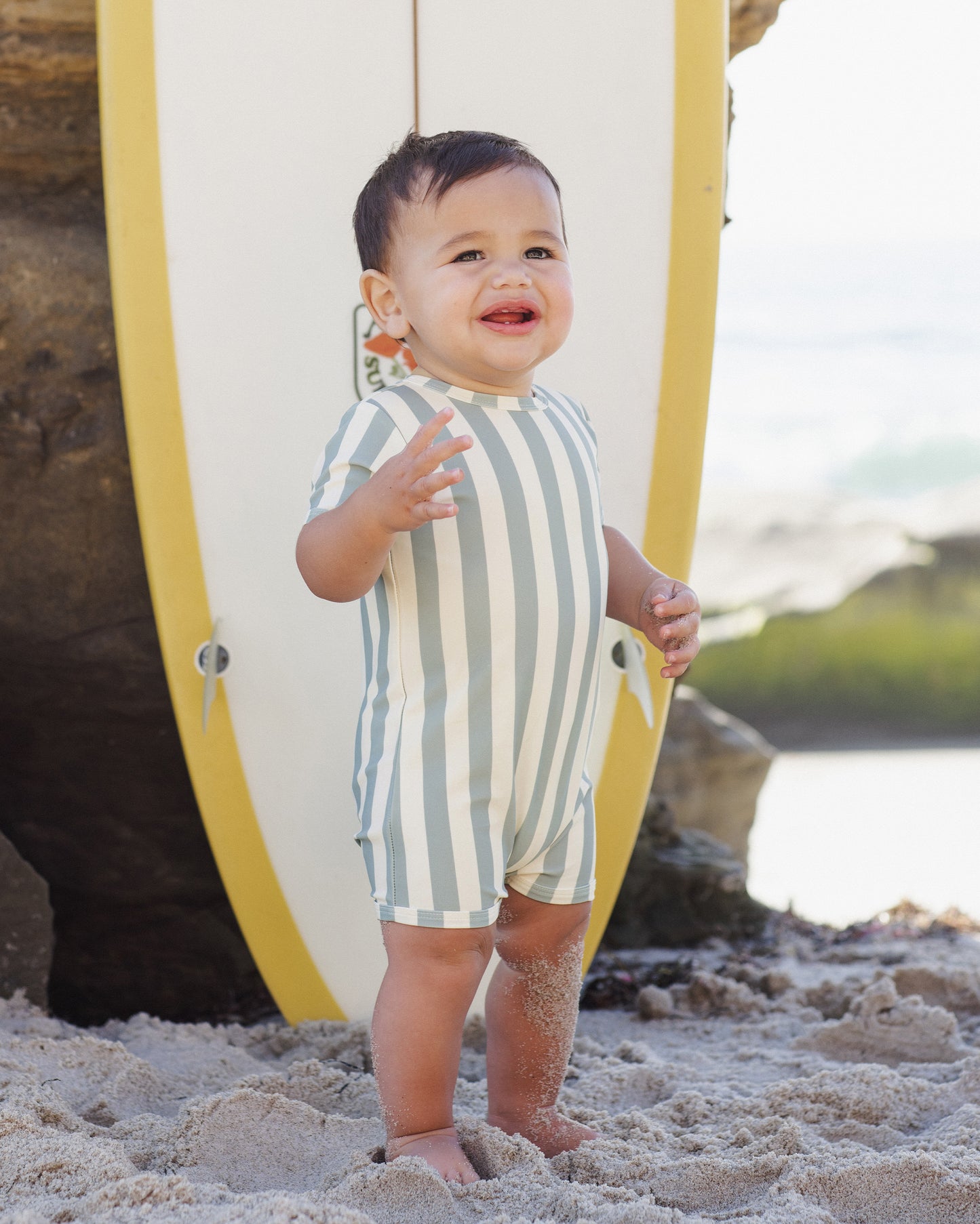 Shorty One-Piece Green Stripe - Rylee + Cru | Kids Clothes | Trendy Baby Clothes | Modern Infant Outfits |