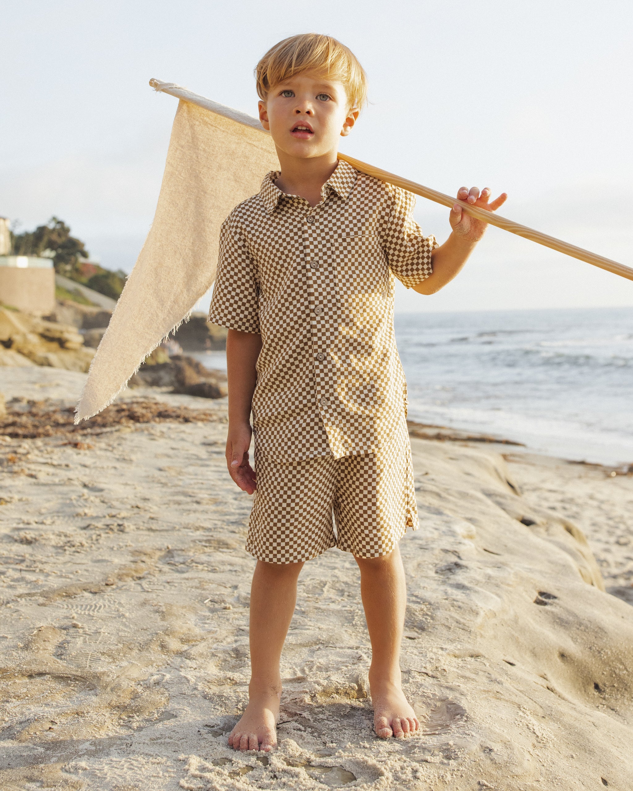 Collared Short Sleeve Shirt Ocre Check - Rylee + Cru | Kids Clothes | Trendy Baby Clothes | Modern Infant Outfits |