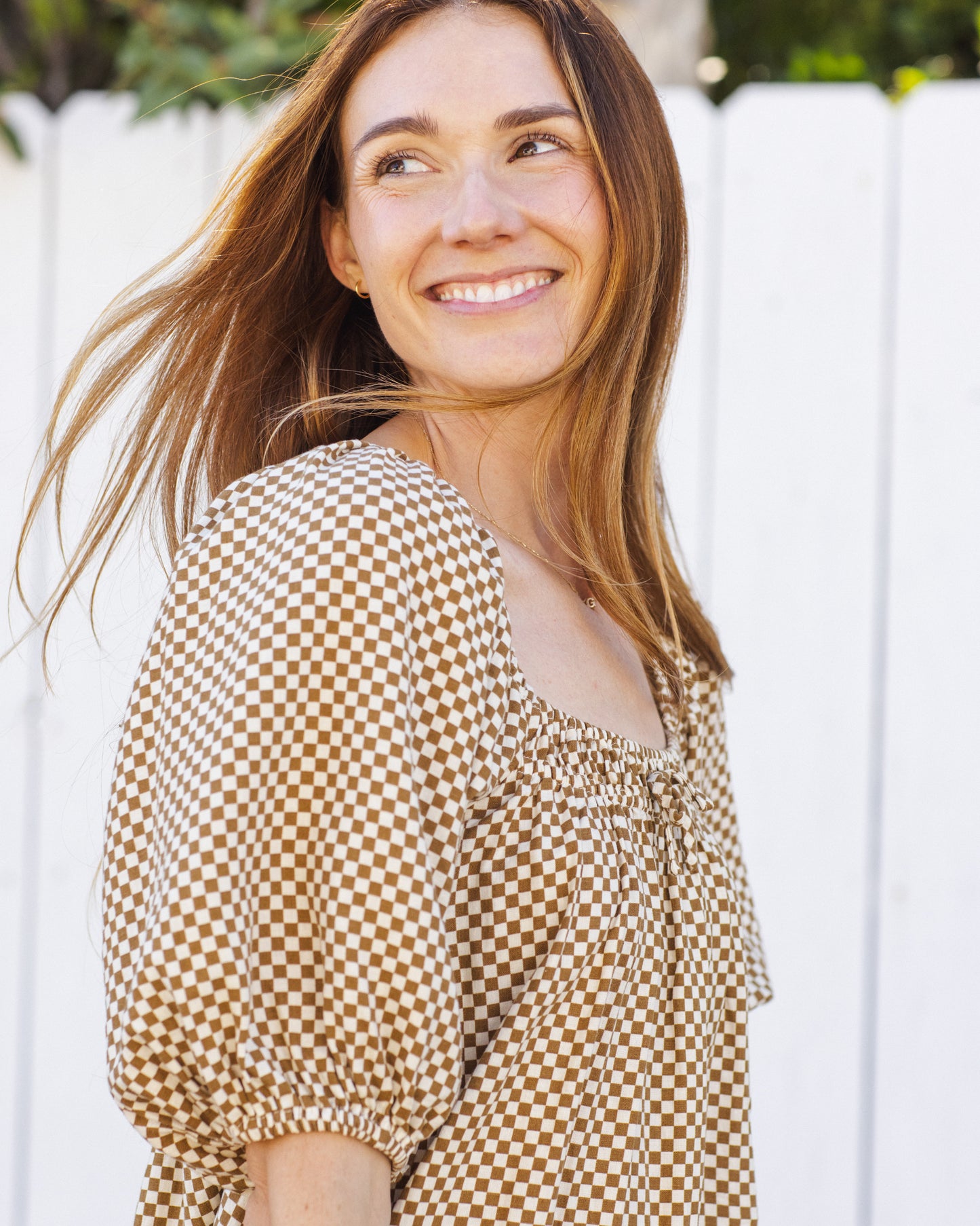 Women's Sabrina Mini Dress Ocre Check - Rylee + Cru | Kids Clothes | Trendy Baby Clothes | Modern Infant Outfits |