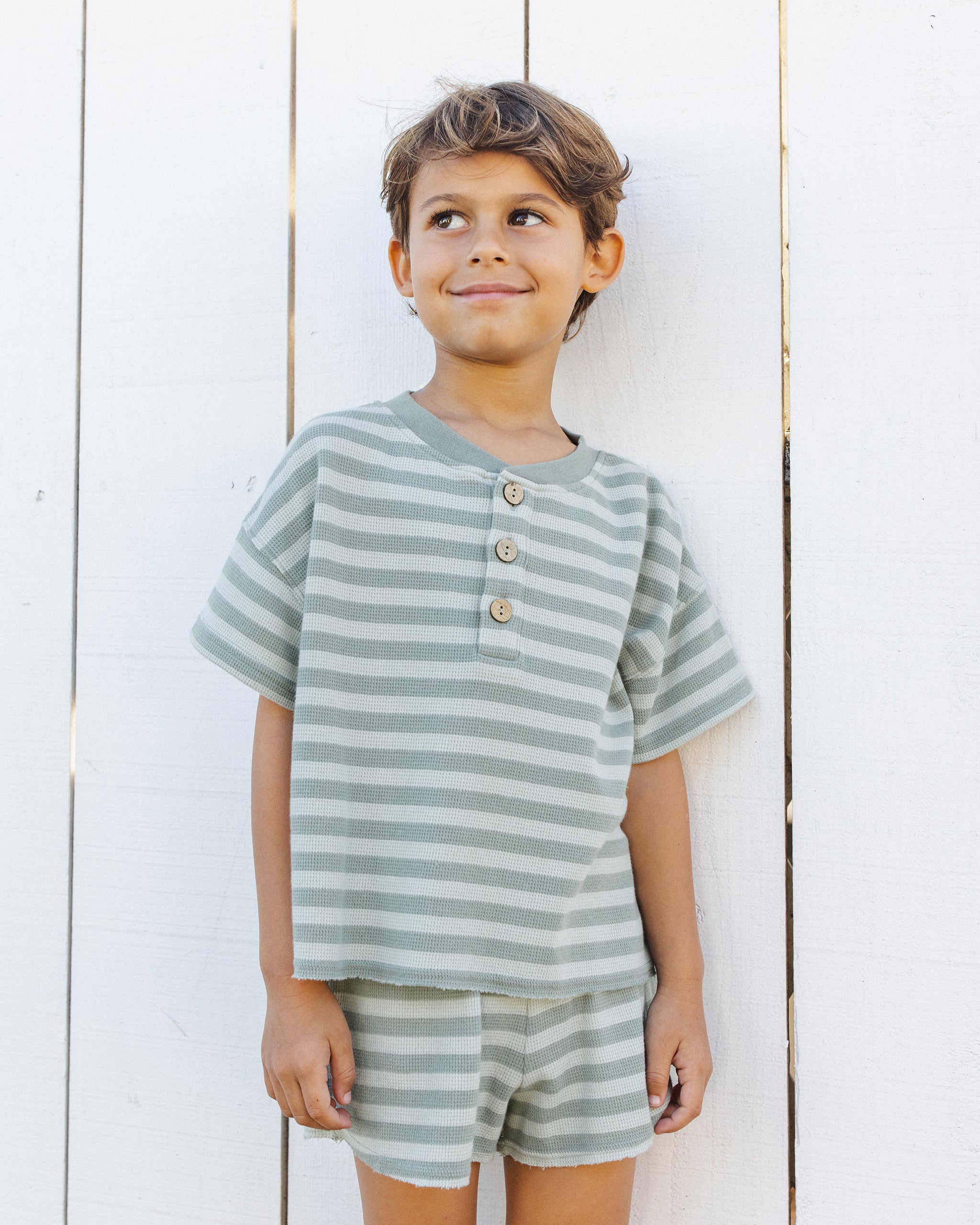 Summer Waffle Set Sea Green Stripe - Rylee + Cru | Kids Clothes | Trendy Baby Clothes | Modern Infant Outfits |