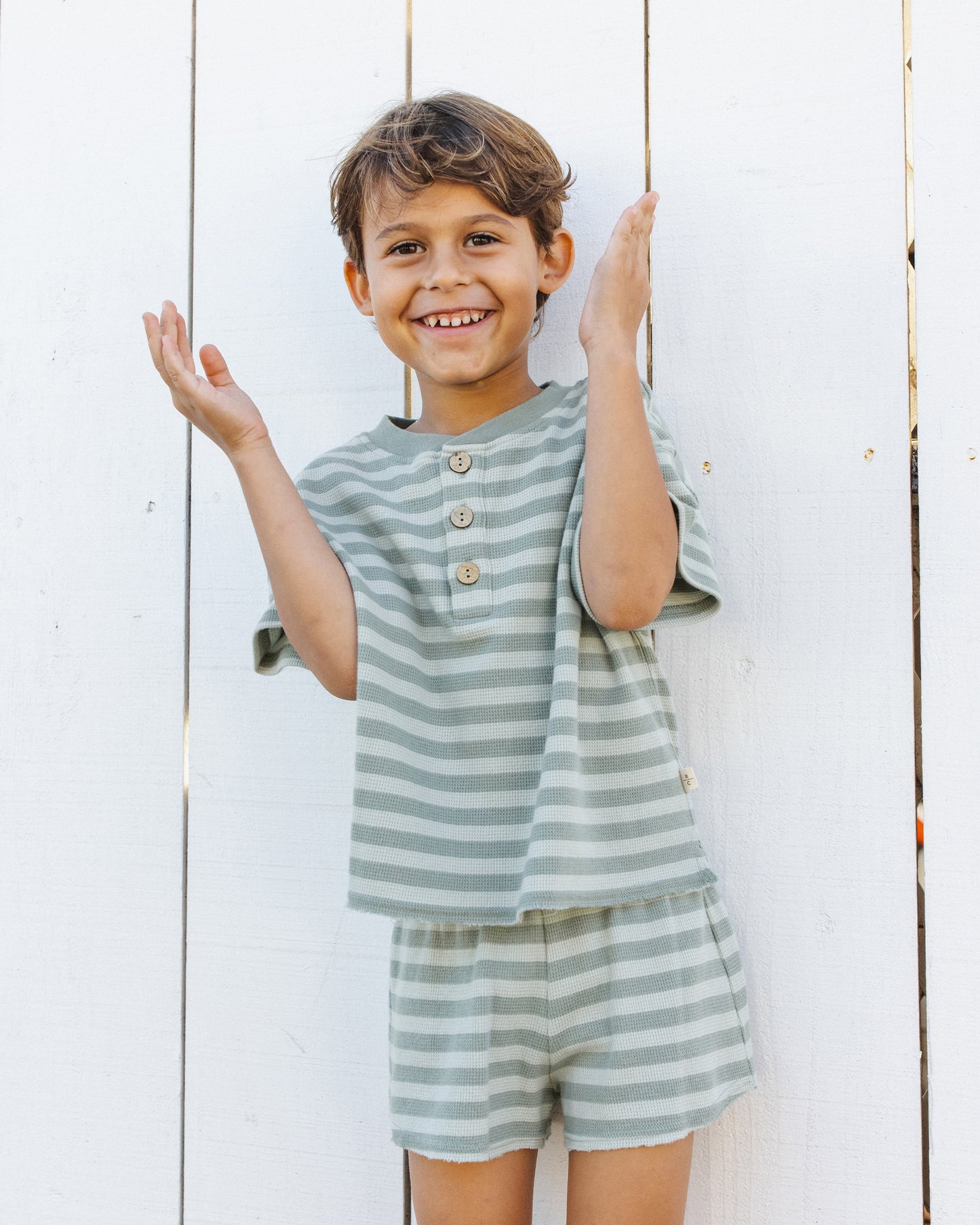 Summer Waffle Set Sea Green Stripe - Rylee + Cru | Kids Clothes | Trendy Baby Clothes | Modern Infant Outfits |