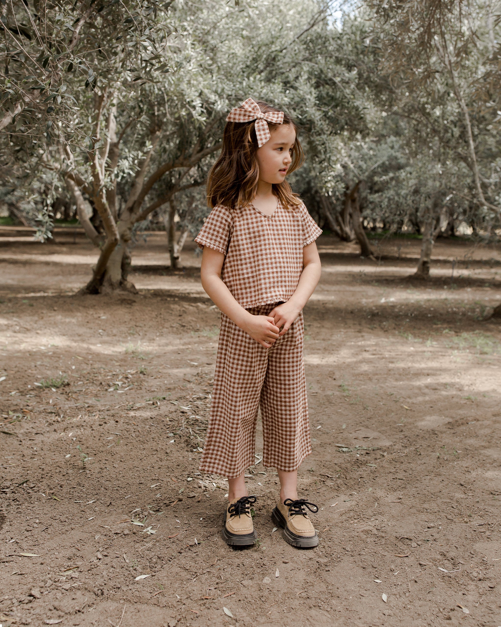 Wide Leg Pant || Brown Gingham - Rylee + Cru | Kids Clothes | Trendy Baby Clothes | Modern Infant Outfits |