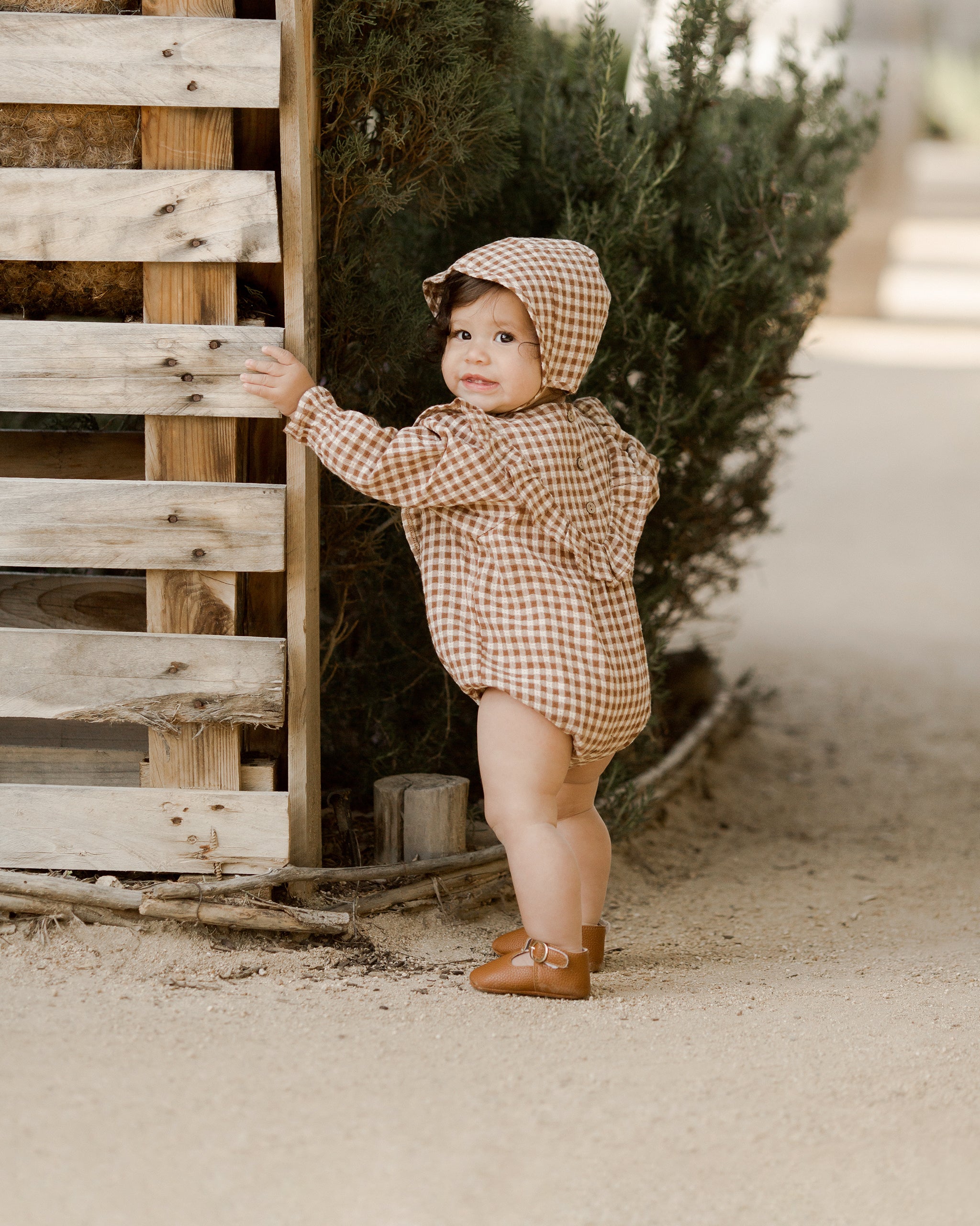Brimmed Bonnet || Brown Gingham - Rylee + Cru | Kids Clothes | Trendy Baby Clothes | Modern Infant Outfits |