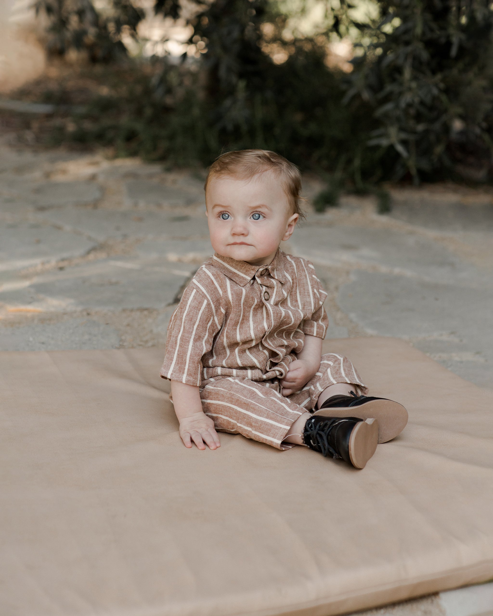 Rhett Jumpsuit || Cedar Pinstripe - Rylee + Cru | Kids Clothes | Trendy Baby Clothes | Modern Infant Outfits |