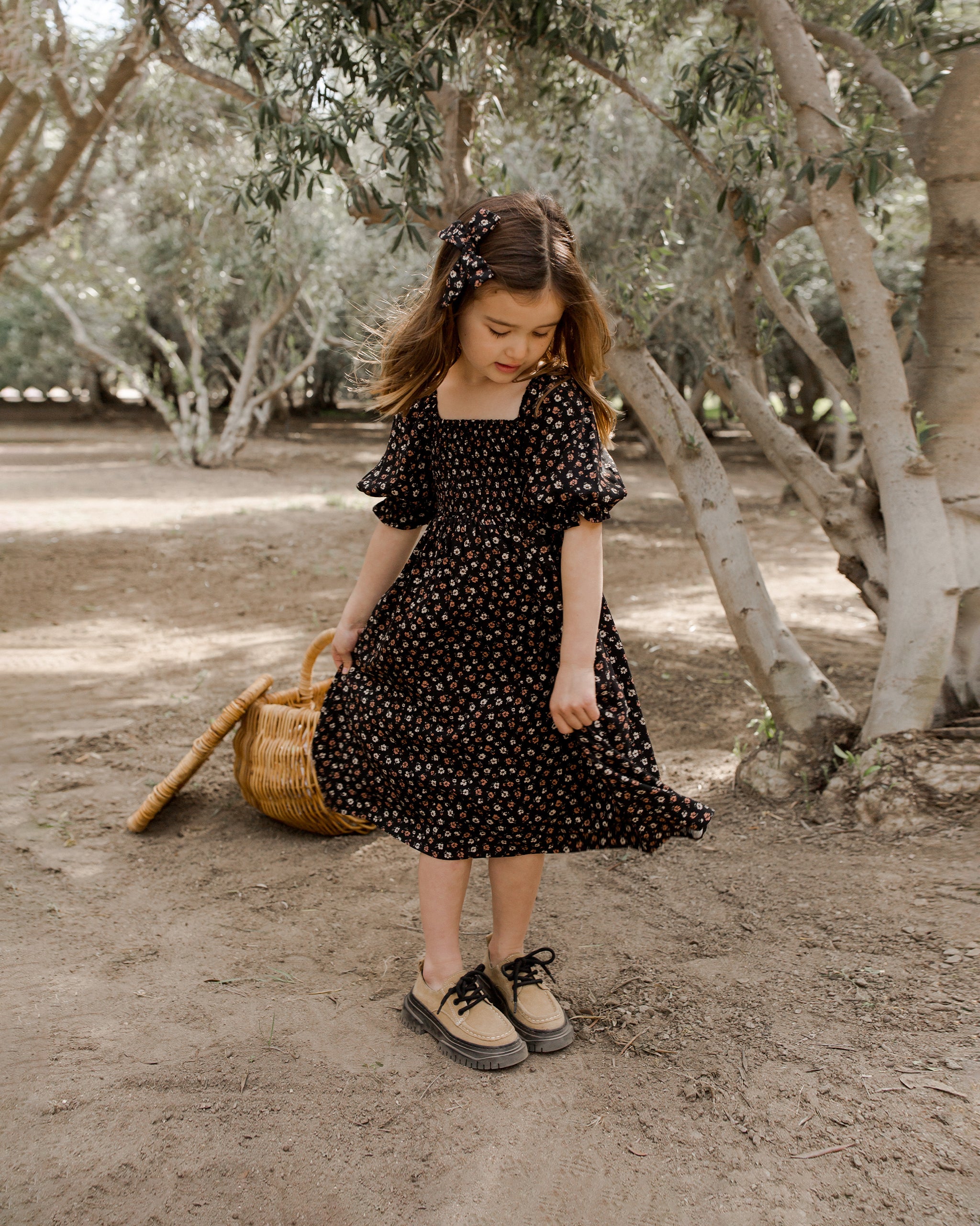 Adelaide Dress || Dark Floral - Rylee + Cru | Kids Clothes | Trendy Baby Clothes | Modern Infant Outfits |