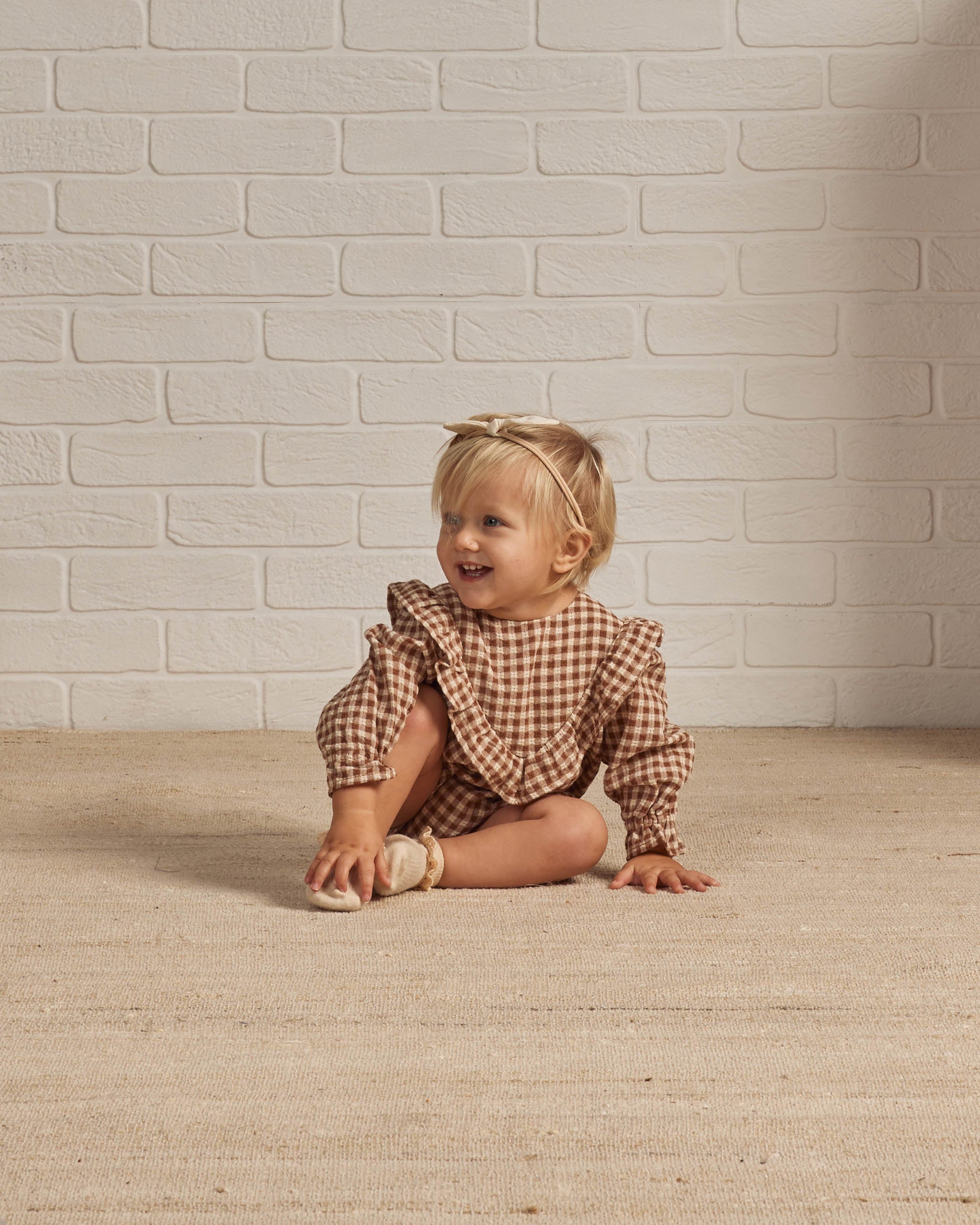 Winnie Romper || Brown Gingham - Rylee + Cru | Kids Clothes | Trendy Baby Clothes | Modern Infant Outfits |