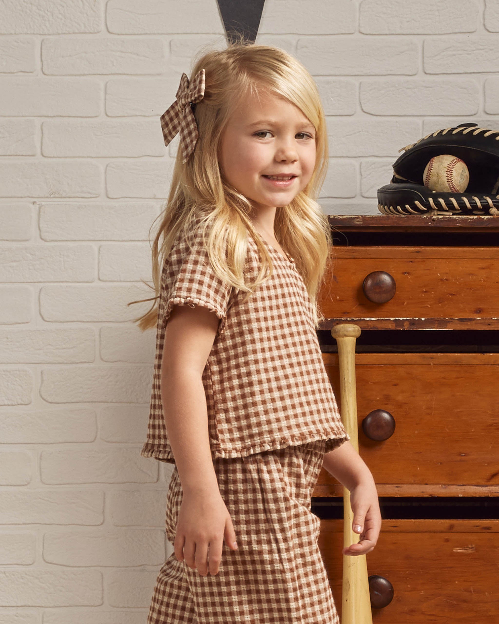 Girl Bow || Brown Gingham - Rylee + Cru | Kids Clothes | Trendy Baby Clothes | Modern Infant Outfits |