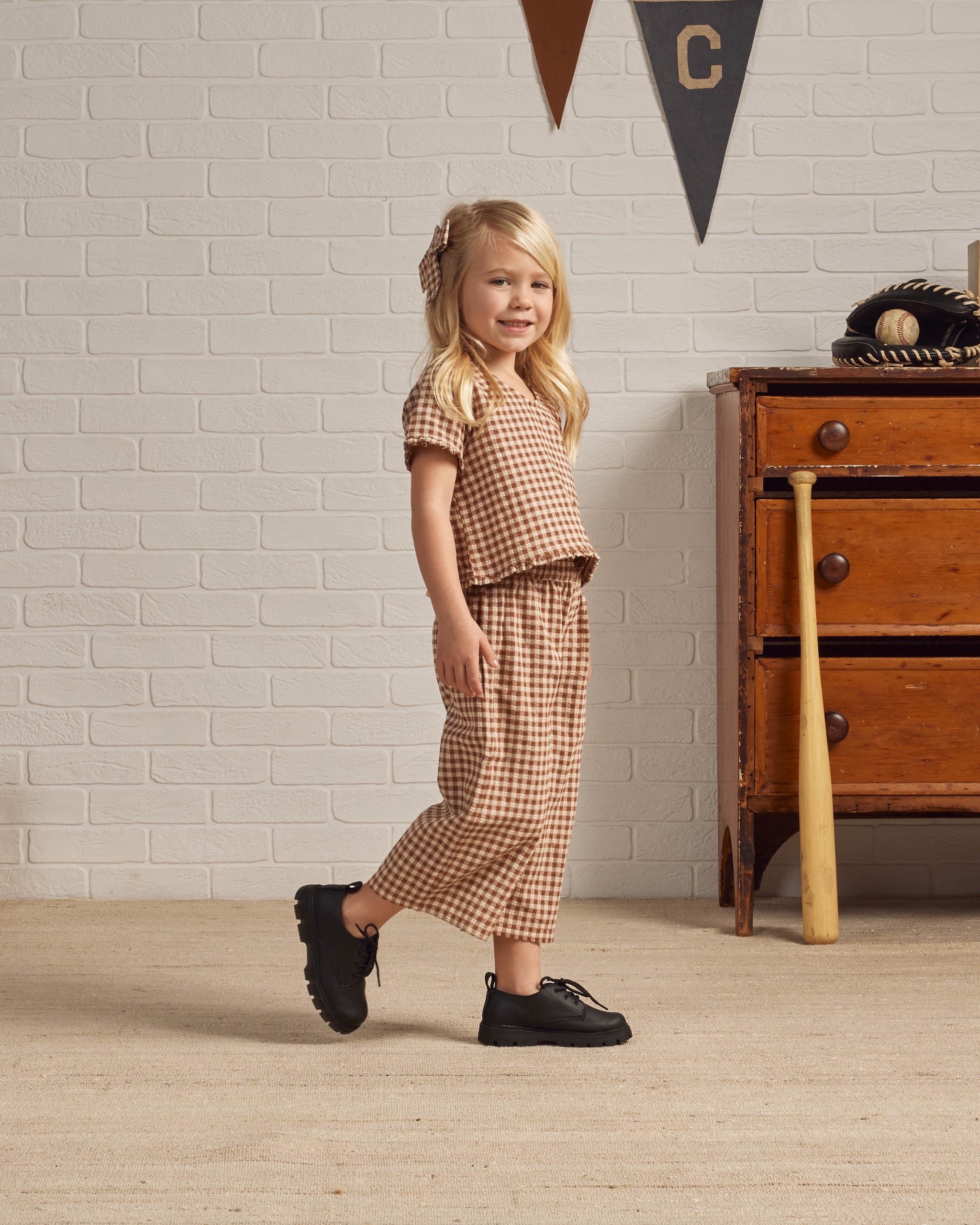 Wide Leg Pant || Brown Gingham - Rylee + Cru | Kids Clothes | Trendy Baby Clothes | Modern Infant Outfits |