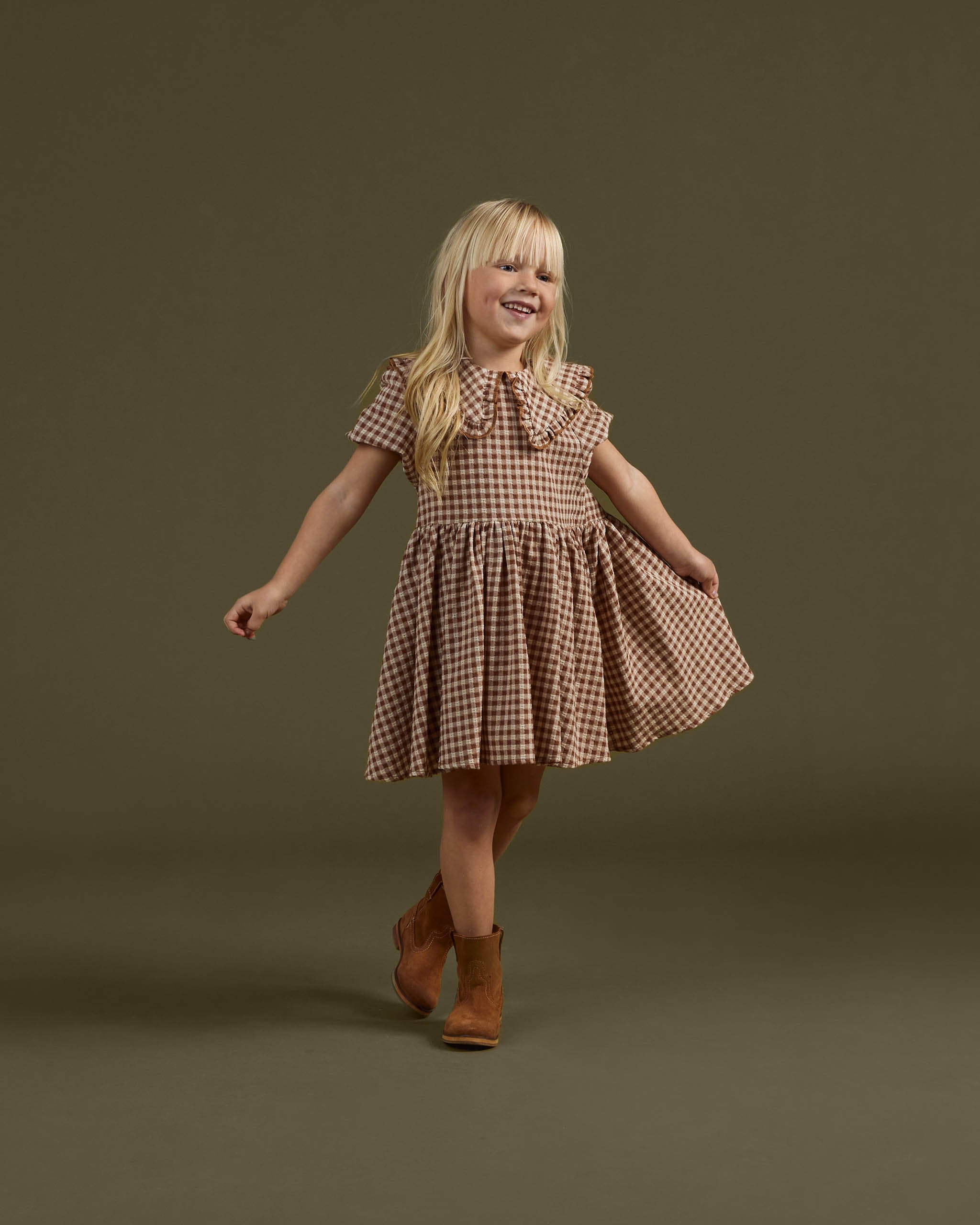 Camille Dress || Brown Gingham - Rylee + Cru | Kids Clothes | Trendy Baby Clothes | Modern Infant Outfits |