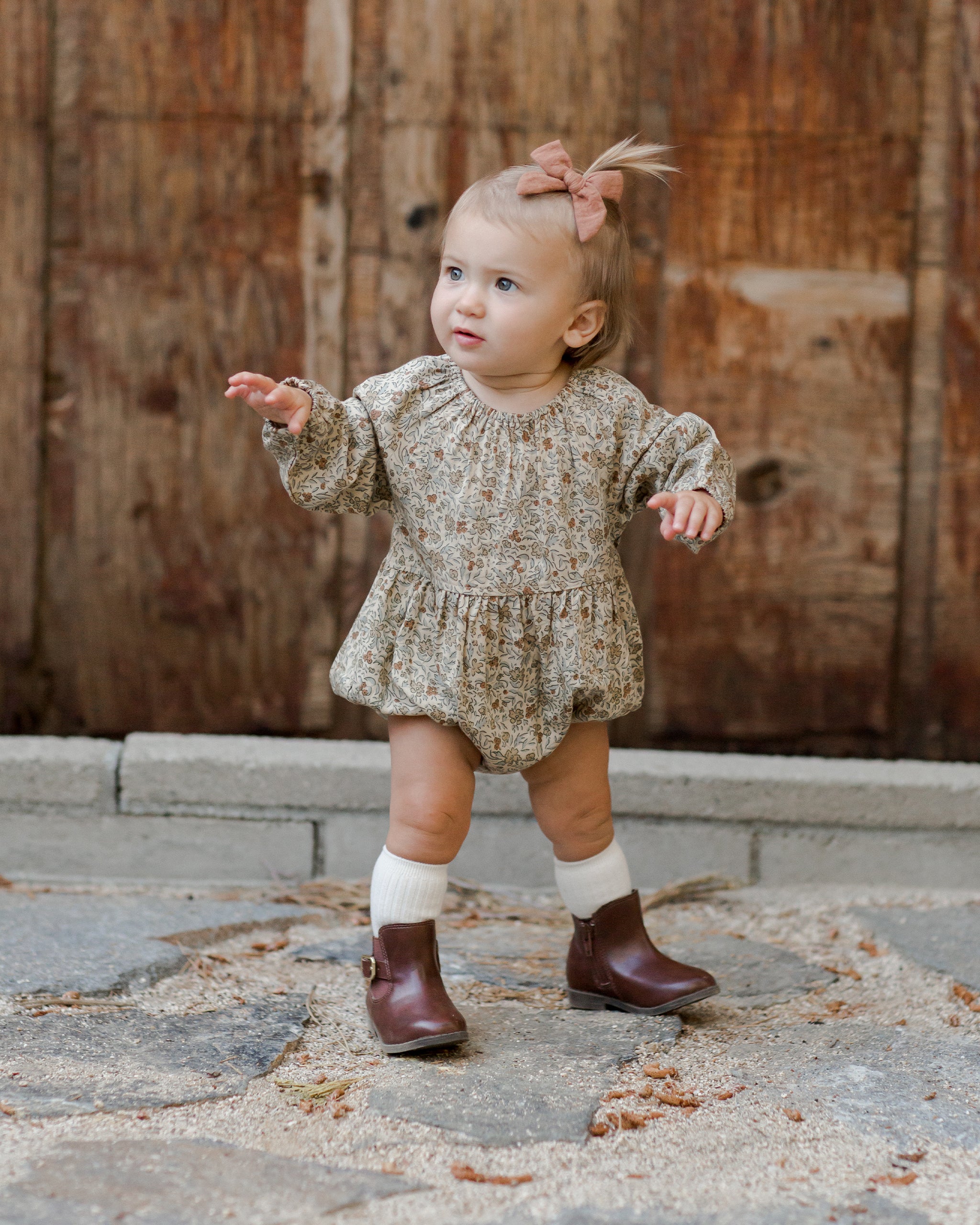 Long Sleeve Bubble Romper || Golden Garden - Rylee + Cru | Kids Clothes | Trendy Baby Clothes | Modern Infant Outfits |