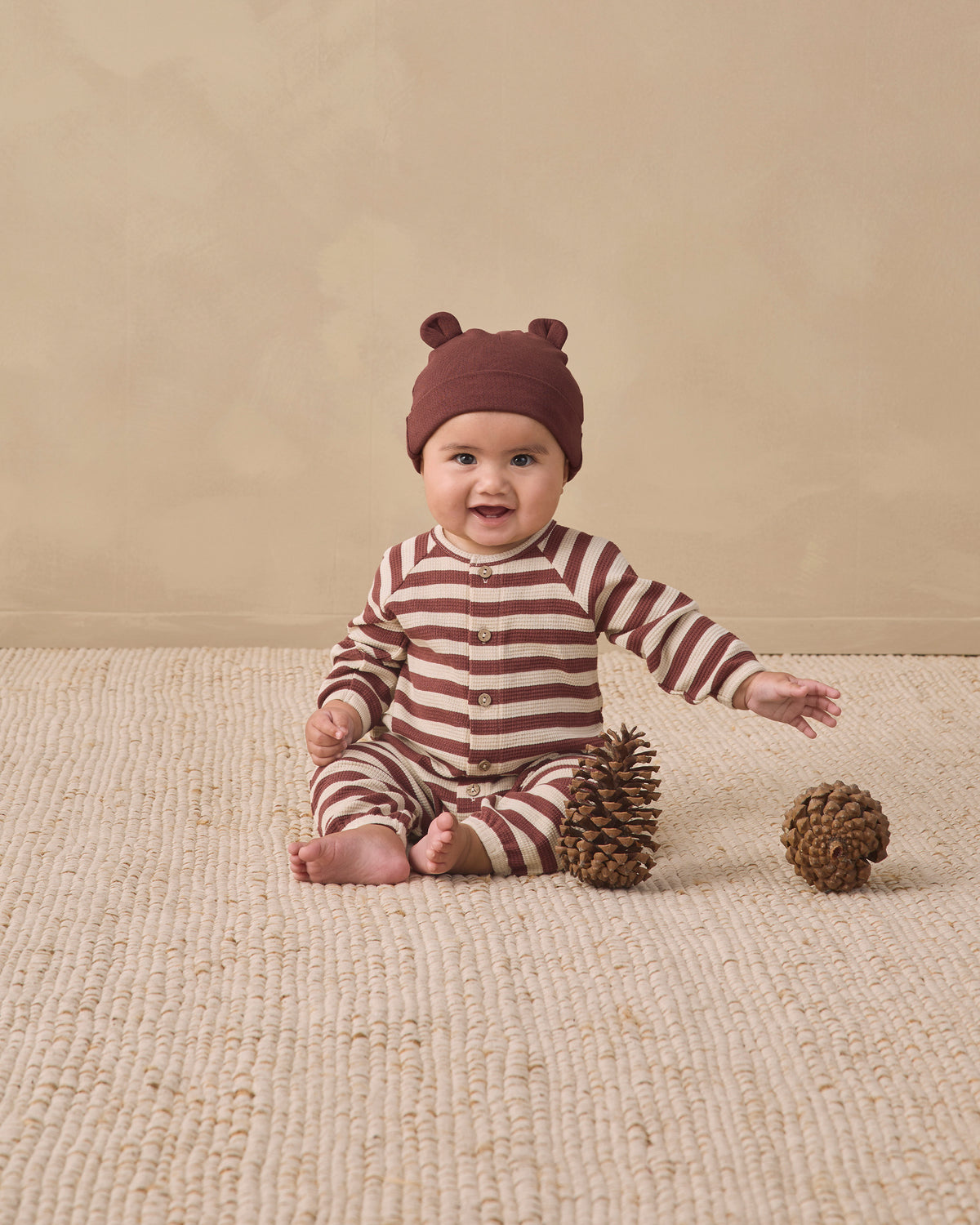Waffle Long Sleeve Jumpsuit Black Cherry Stripe - Rylee + Cru | Kids Clothes | Trendy Baby Clothes | Modern Infant Outfits |