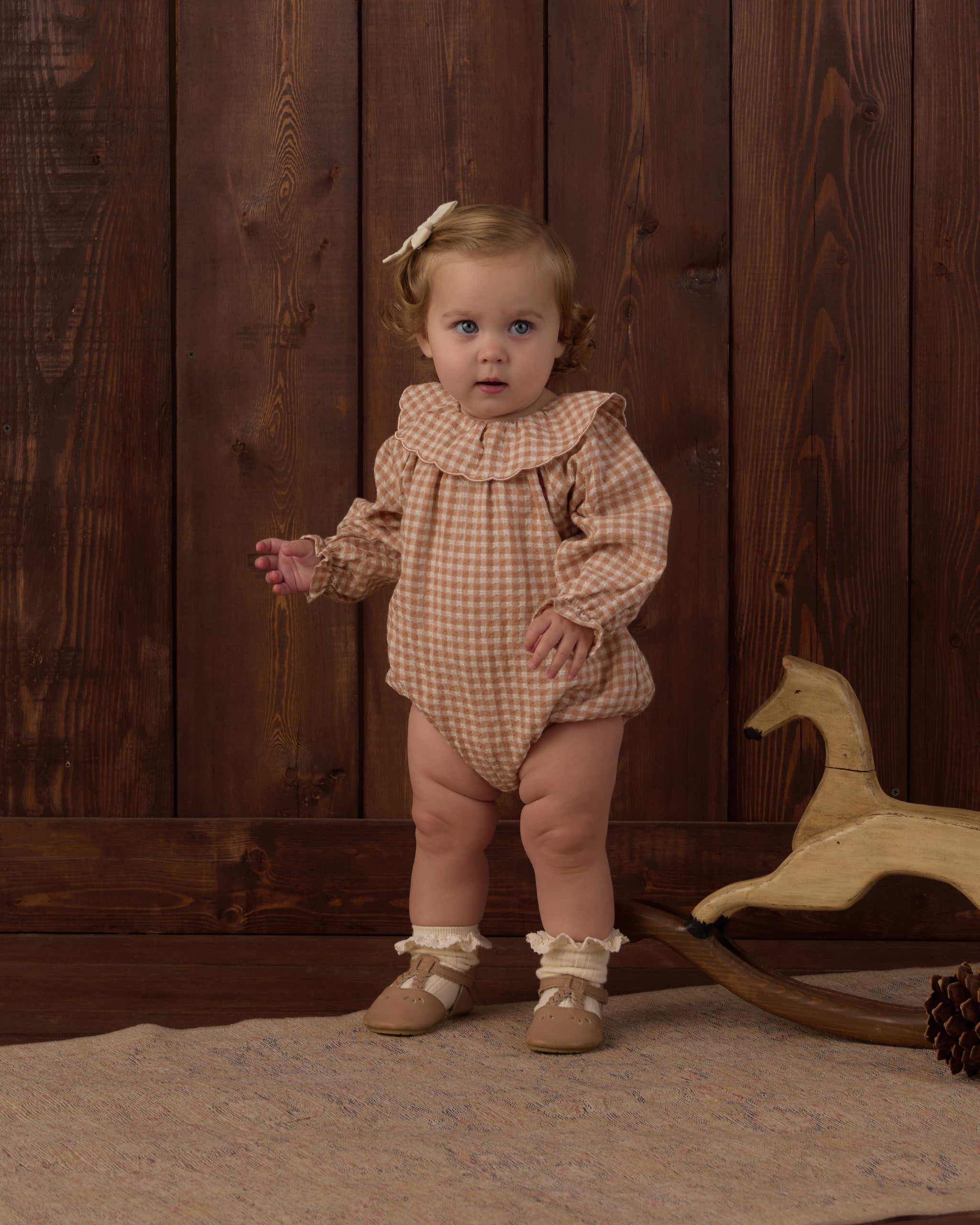 Colette Romper Fawn Gingham - Rylee + Cru | Kids Clothes | Trendy Baby Clothes | Modern Infant Outfits |