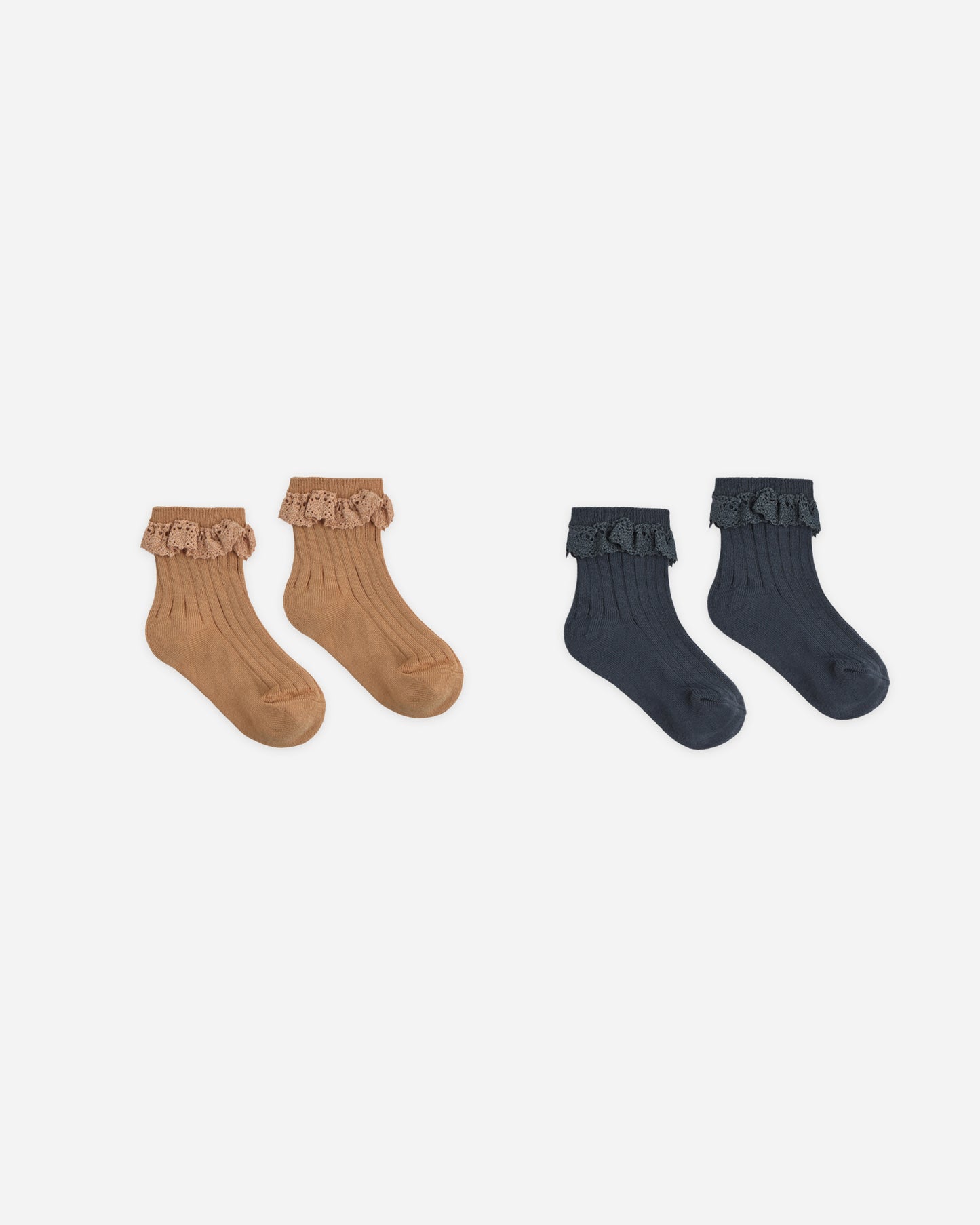 Lace Trim Socks, 2-Pack Fawn, Midnight - Rylee + Cru | Kids Clothes | Trendy Baby Clothes | Modern Infant Outfits |