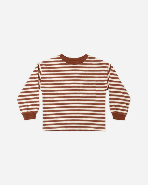 Relaxed Long Sleeve Tee Brick Stripe - Rylee + Cru | Kids Clothes | Trendy Baby Clothes | Modern Infant Outfits |