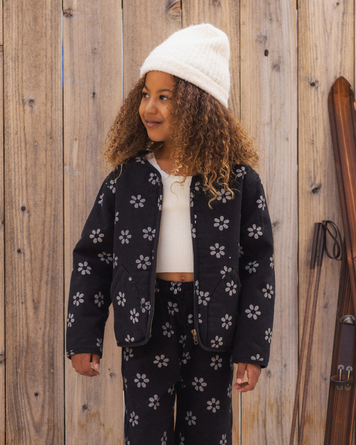 Alix Quilted Jacket Black Daisy - Rylee + Cru | Kids Clothes | Trendy Baby Clothes | Modern Infant Outfits |
