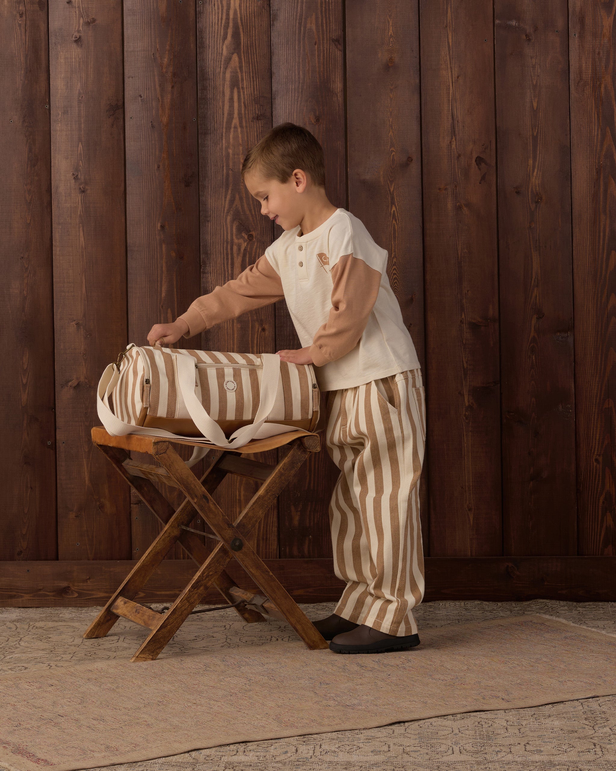 Duffle Bag Fawn Pinstripe - Rylee + Cru | Kids Clothes | Trendy Baby Clothes | Modern Infant Outfits |