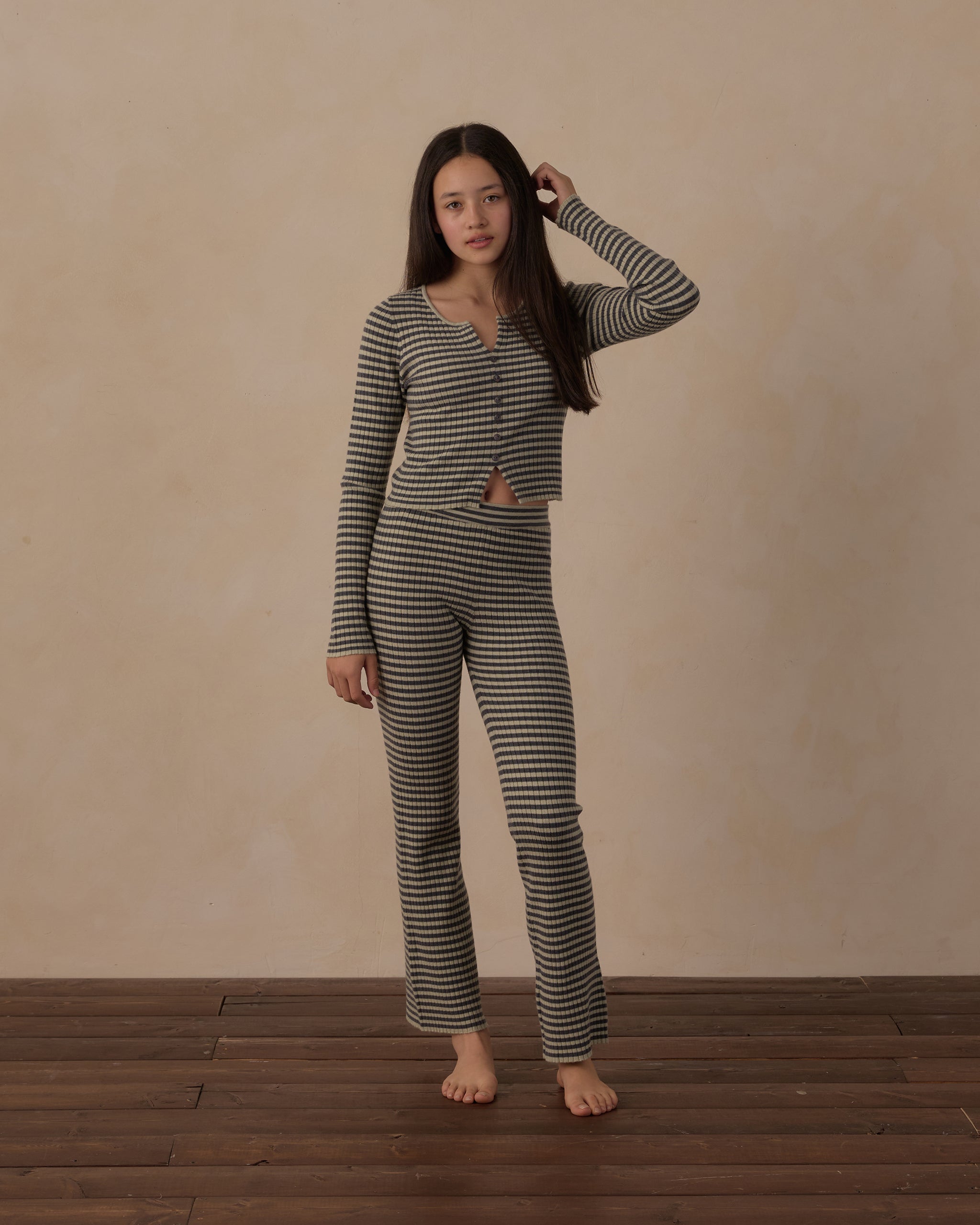 Teen Flare Rib Knit Pant Midnight Stripe - Rylee + Cru | Kids Clothes | Trendy Baby Clothes | Modern Infant Outfits |