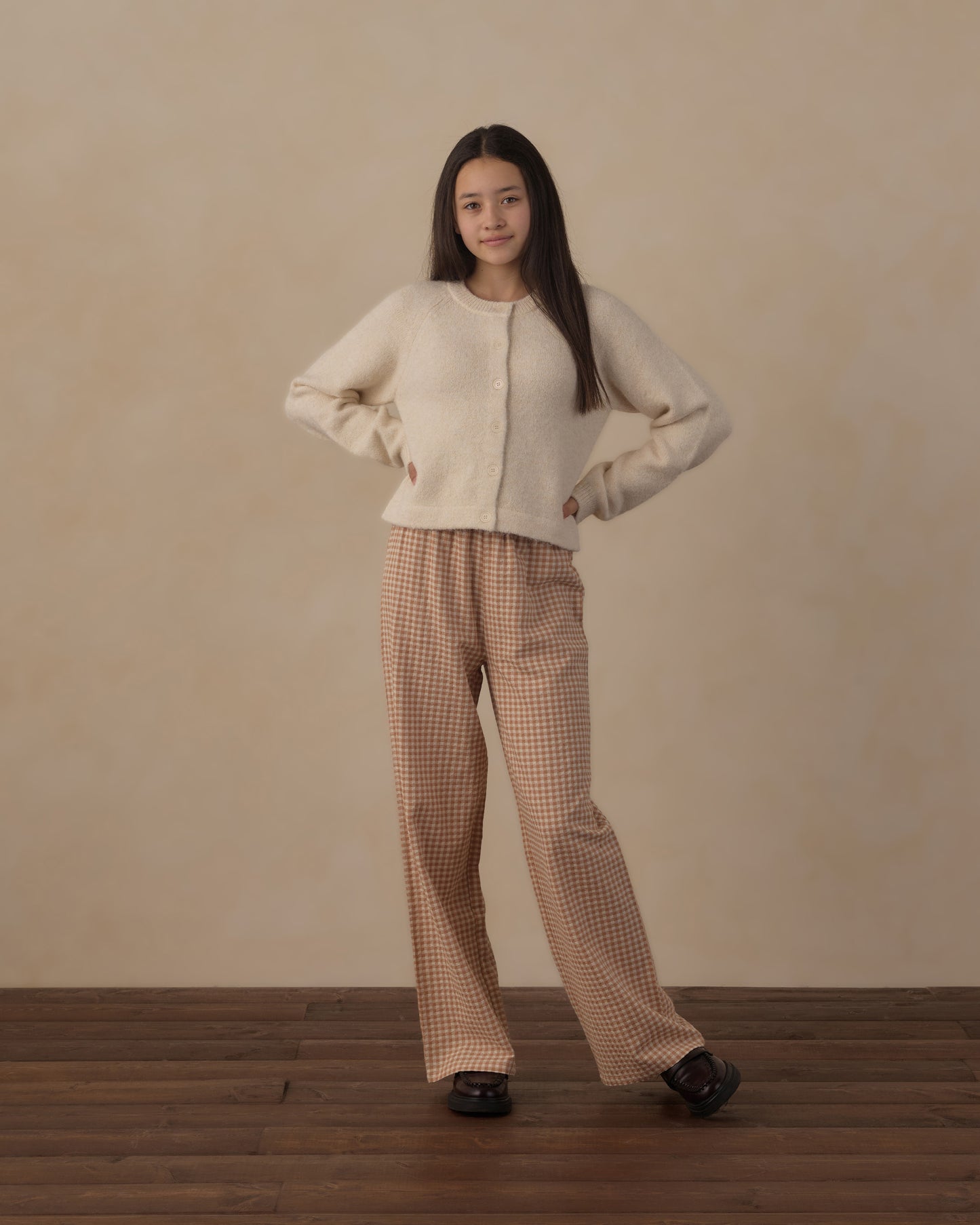 Teen Wide Leg Pant Fawn Gingham - Rylee + Cru | Kids Clothes | Trendy Baby Clothes | Modern Infant Outfits |