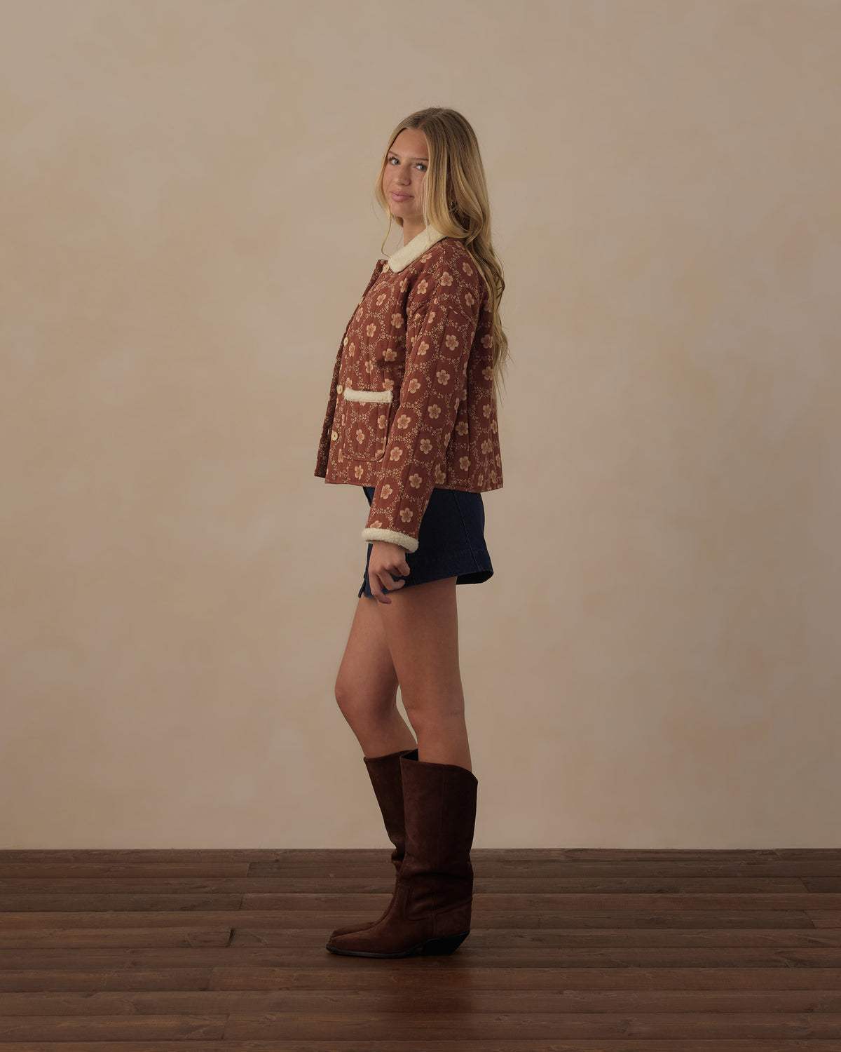 Teen Quilted Coat Brick Daisies - Rylee + Cru | Kids Clothes | Trendy Baby Clothes | Modern Infant Outfits |