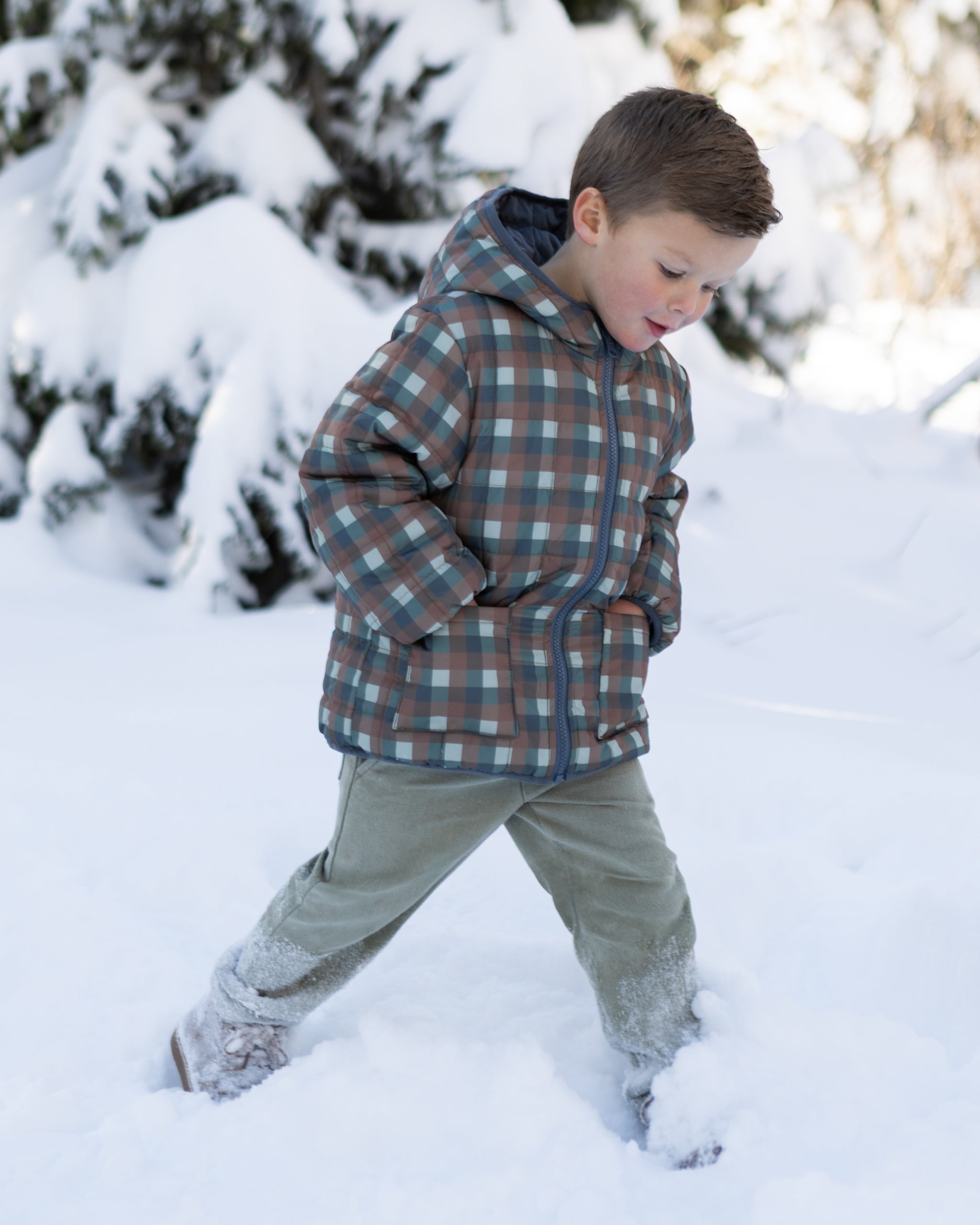 Lightweight Reversible Puffer Midnight Check - Rylee + Cru | Kids Clothes | Trendy Baby Clothes | Modern Infant Outfits |