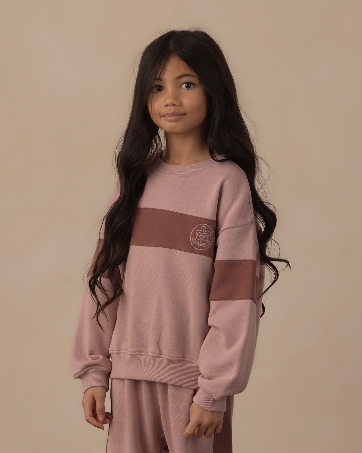 Panel Stripe Sweatshirt Rosewood - Rylee + Cru | Kids Clothes | Trendy Baby Clothes | Modern Infant Outfits |