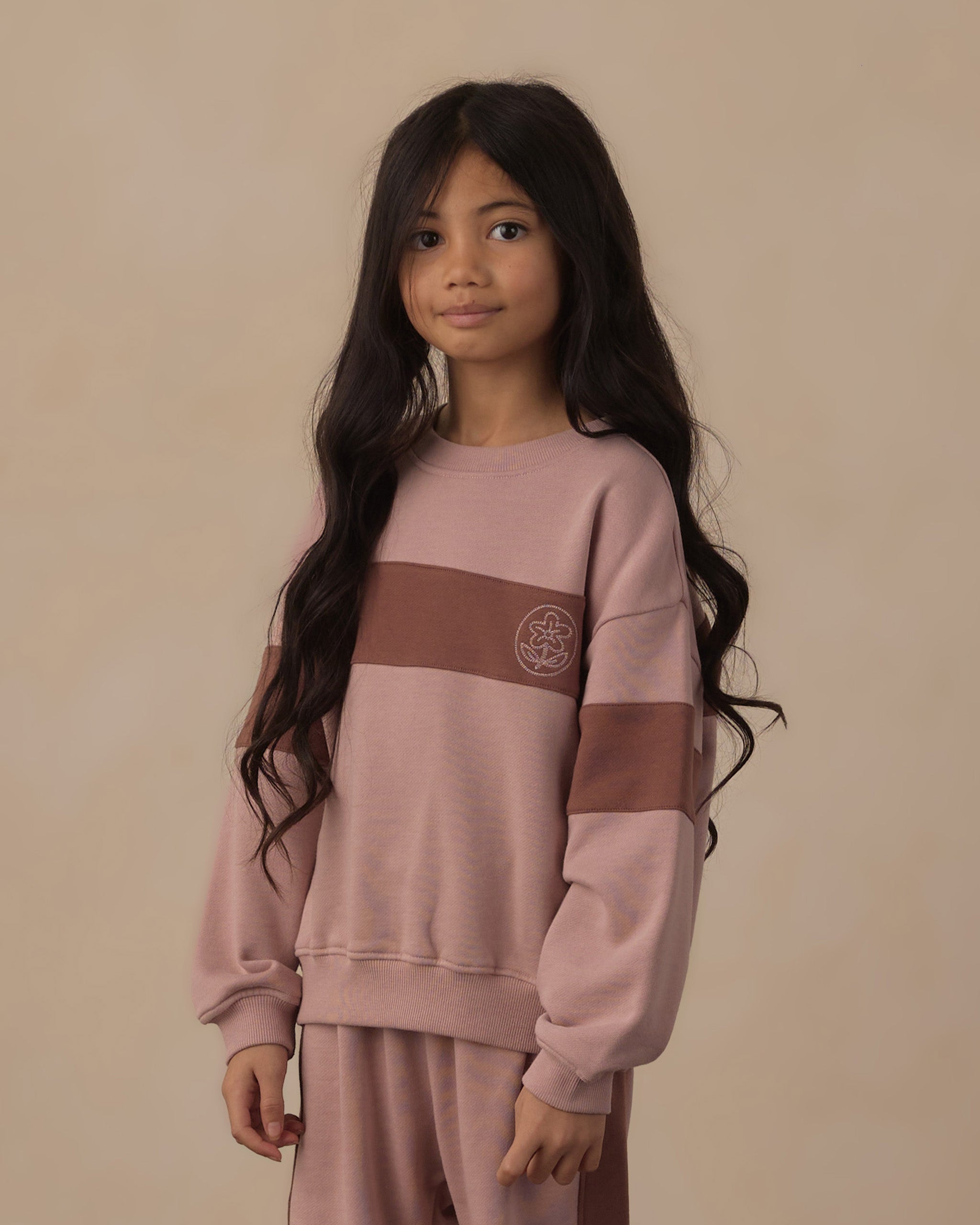 Panel Stripe Sweatshirt Rosewood - Rylee + Cru | Kids Clothes | Trendy Baby Clothes | Modern Infant Outfits |