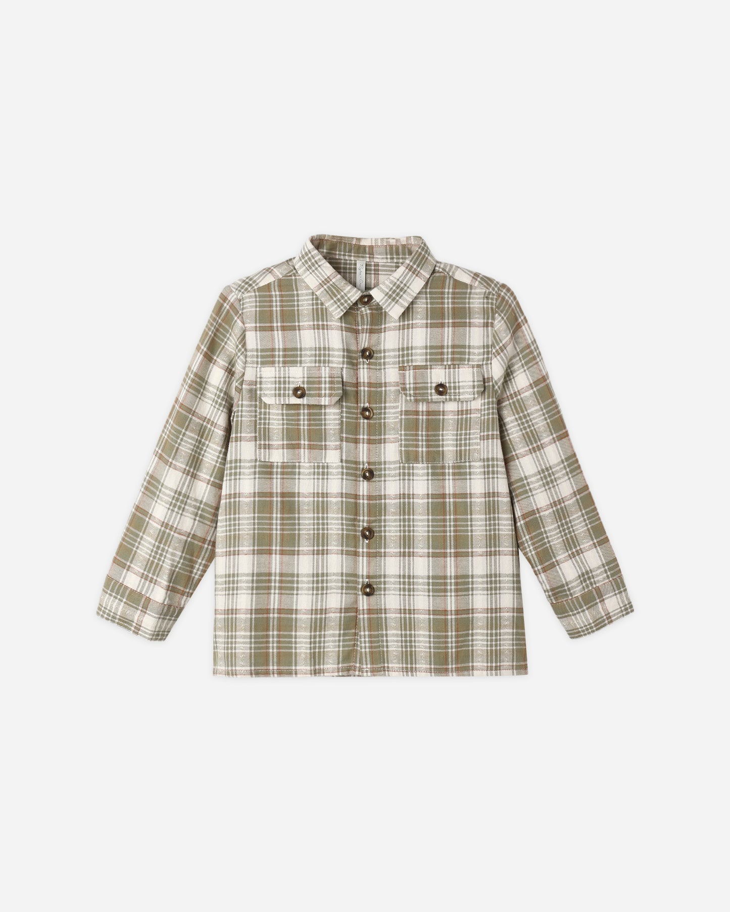Pocketed Corduroy Shirt Olive Dobby Plaid - Rylee + Cru | Kids Clothes | Trendy Baby Clothes | Modern Infant Outfits |