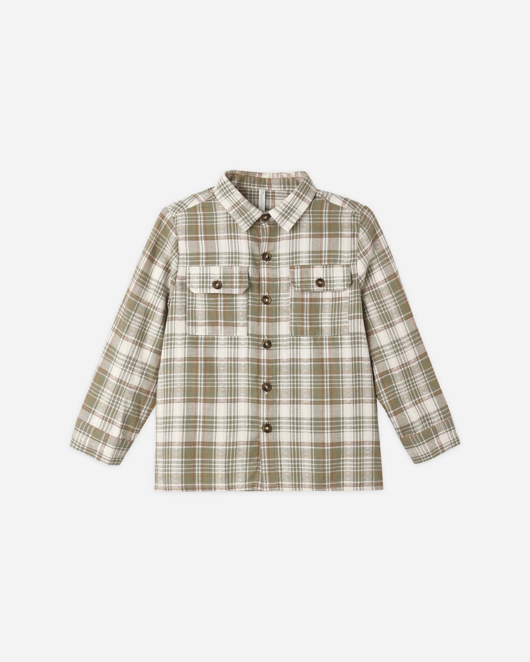 Pocketed Corduroy Shirt Olive Dobby Plaid - Rylee + Cru | Kids Clothes | Trendy Baby Clothes | Modern Infant Outfits |
