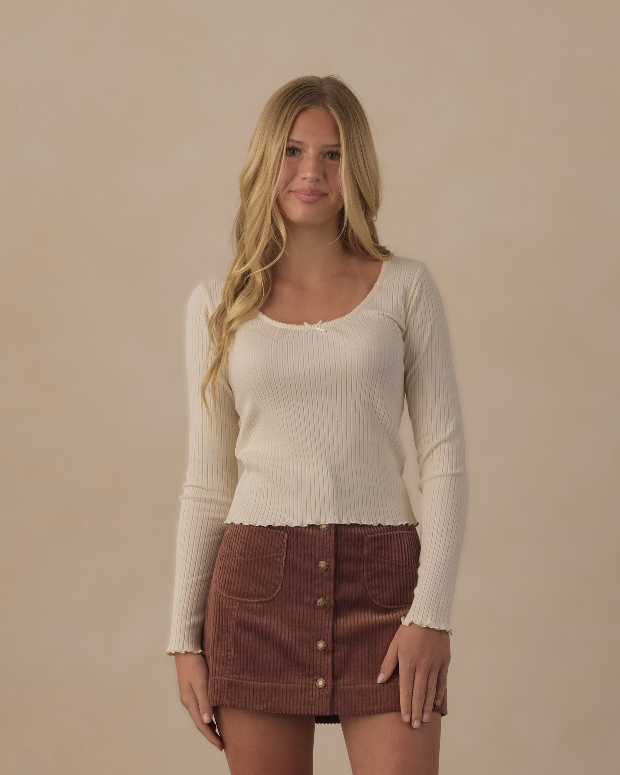 Teen Ribbed Long Sleeve Knit Tee Natural - Rylee + Cru | Kids Clothes | Trendy Baby Clothes | Modern Infant Outfits |