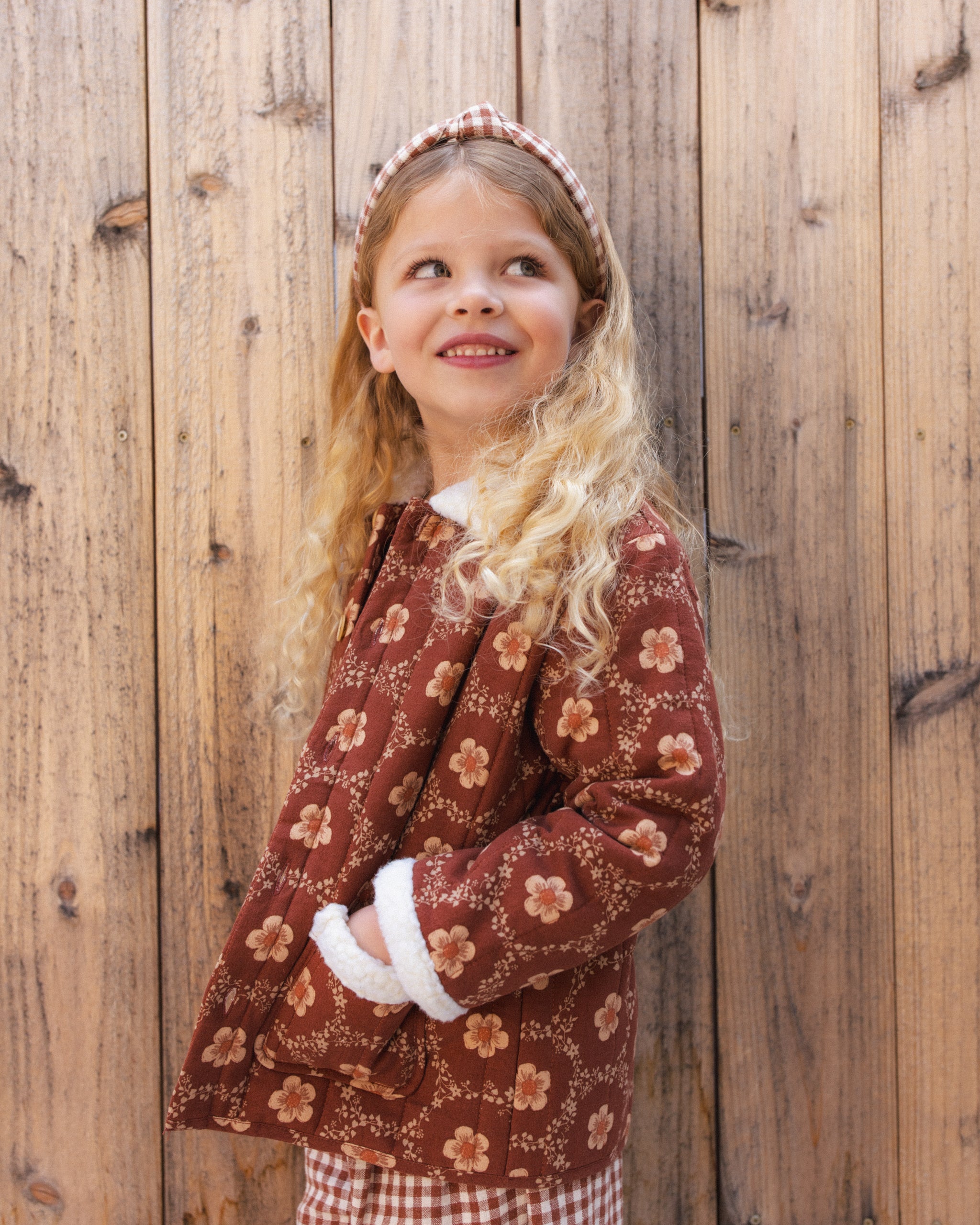 Quilted Coat Brick Daisies - Rylee + Cru | Kids Clothes | Trendy Baby Clothes | Modern Infant Outfits |