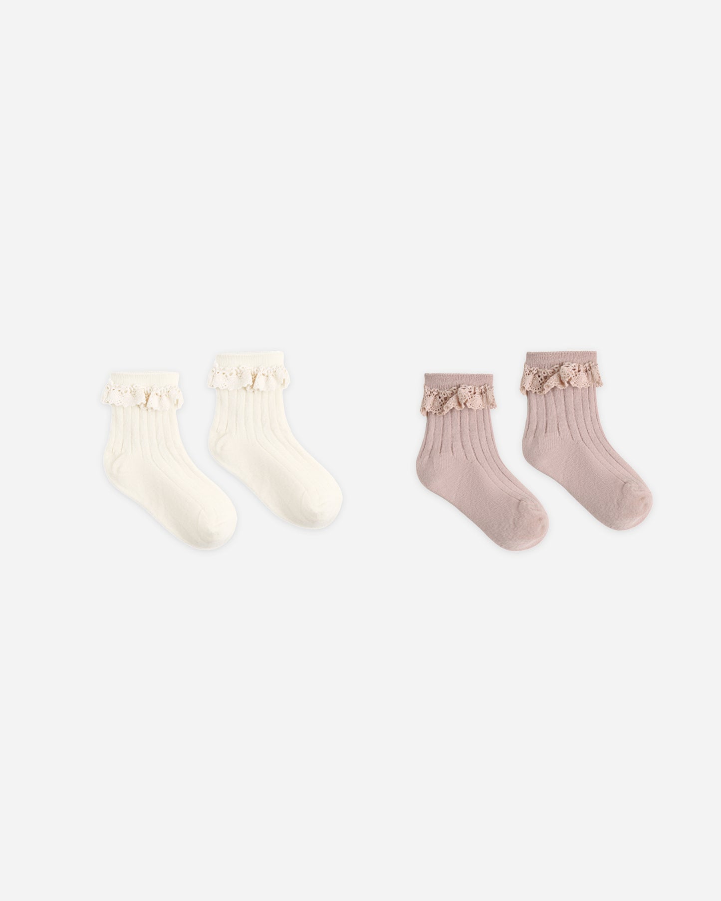 Lace Trim Socks, 2-Pack Rosewood, Natural - Rylee + Cru | Kids Clothes | Trendy Baby Clothes | Modern Infant Outfits |