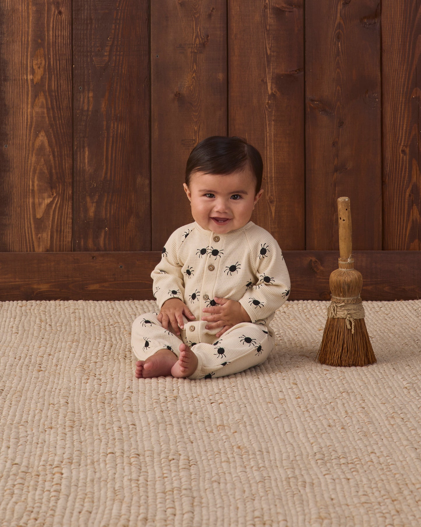 Waffle Long Sleeve Jumpsuit Bitsy Spider - Rylee + Cru | Kids Clothes | Trendy Baby Clothes | Modern Infant Outfits |