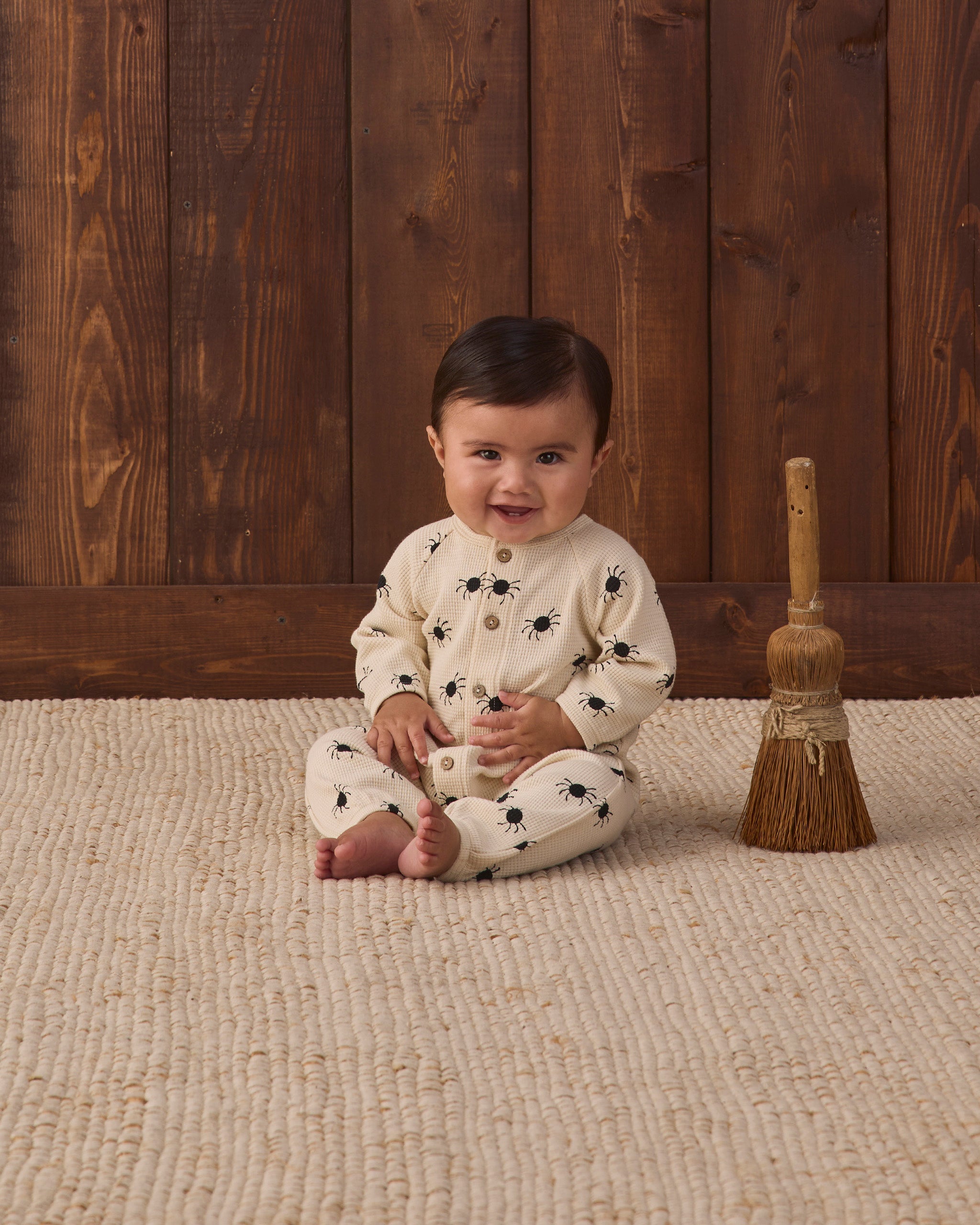 Waffle Long Sleeve Jumpsuit Bitsy Spider - Rylee + Cru | Kids Clothes | Trendy Baby Clothes | Modern Infant Outfits |