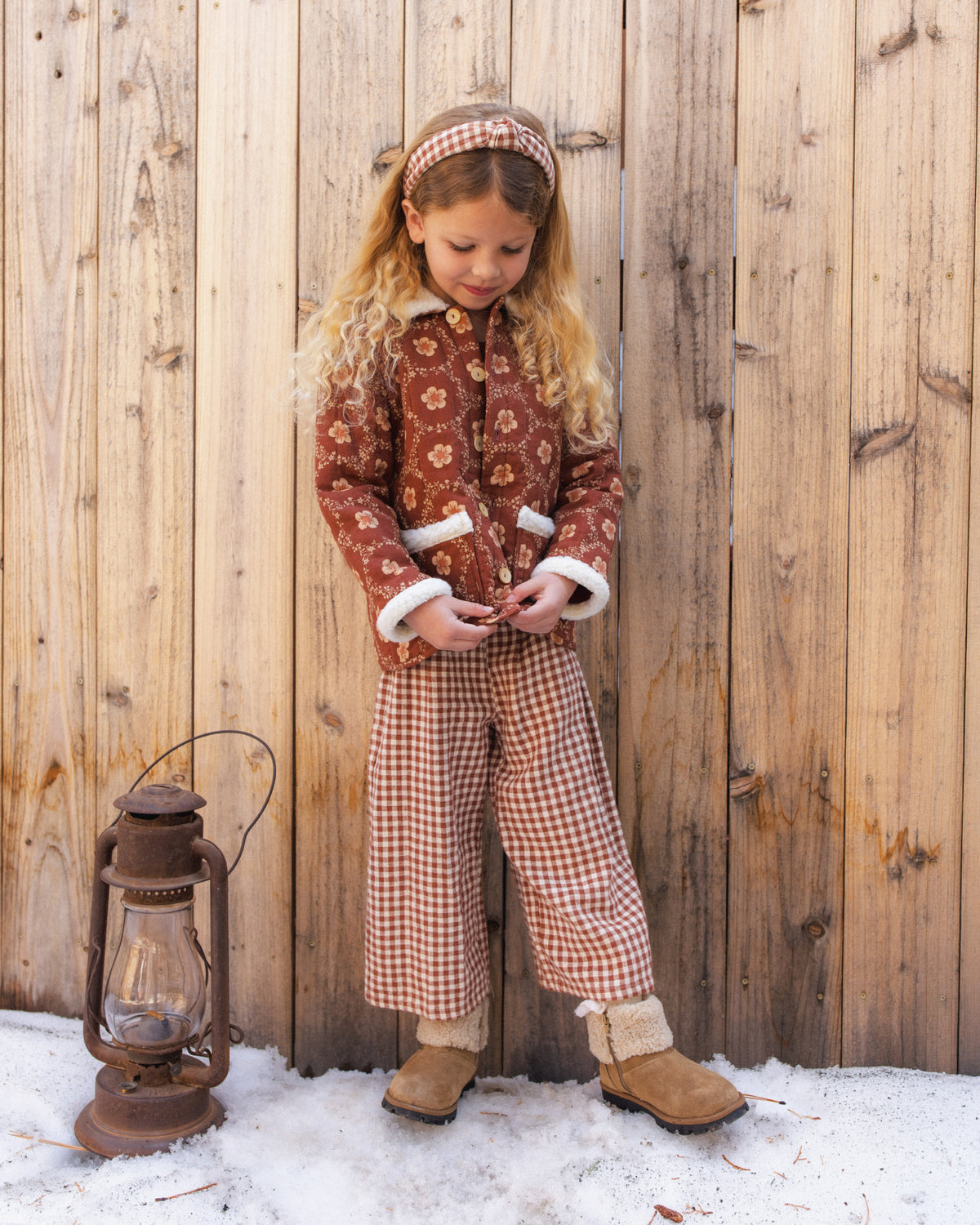 Quilted Coat Brick Daisies - Rylee + Cru | Kids Clothes | Trendy Baby Clothes | Modern Infant Outfits |
