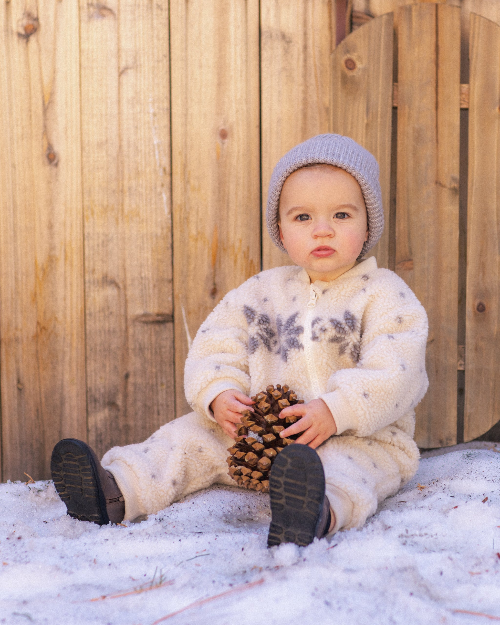 Shearling Baby Jumpsuit Natural Fair Isle - Rylee + Cru | Kids Clothes | Trendy Baby Clothes | Modern Infant Outfits |
