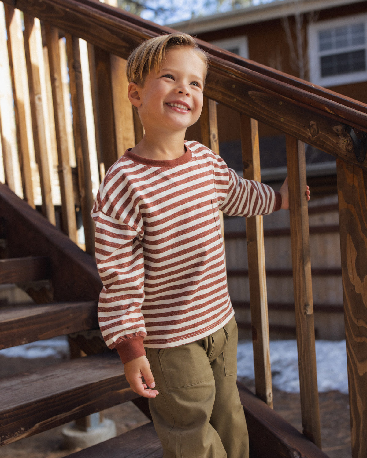 Relaxed Long Sleeve Tee Brick Stripe - Rylee + Cru | Kids Clothes | Trendy Baby Clothes | Modern Infant Outfits |