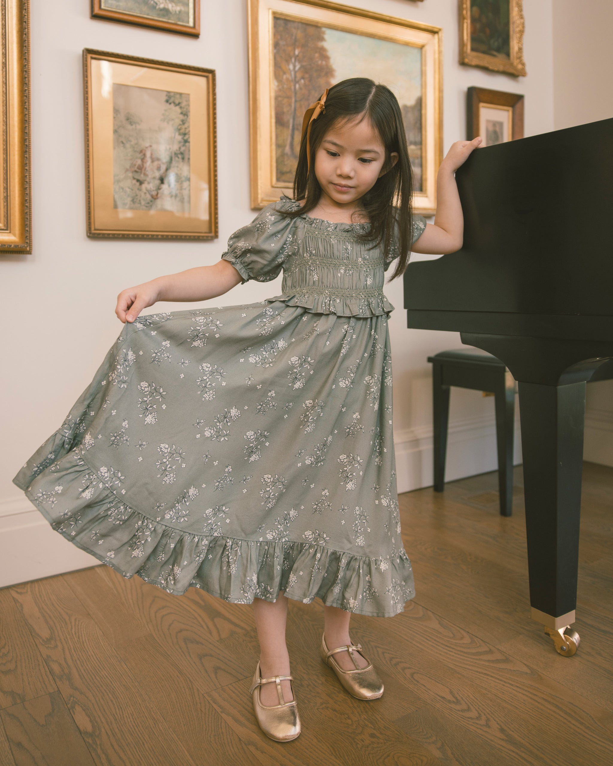 Maggie Dress Eucalyptus French Floral - Rylee + Cru | Kids Clothes | Trendy Baby Clothes | Modern Infant Outfits |