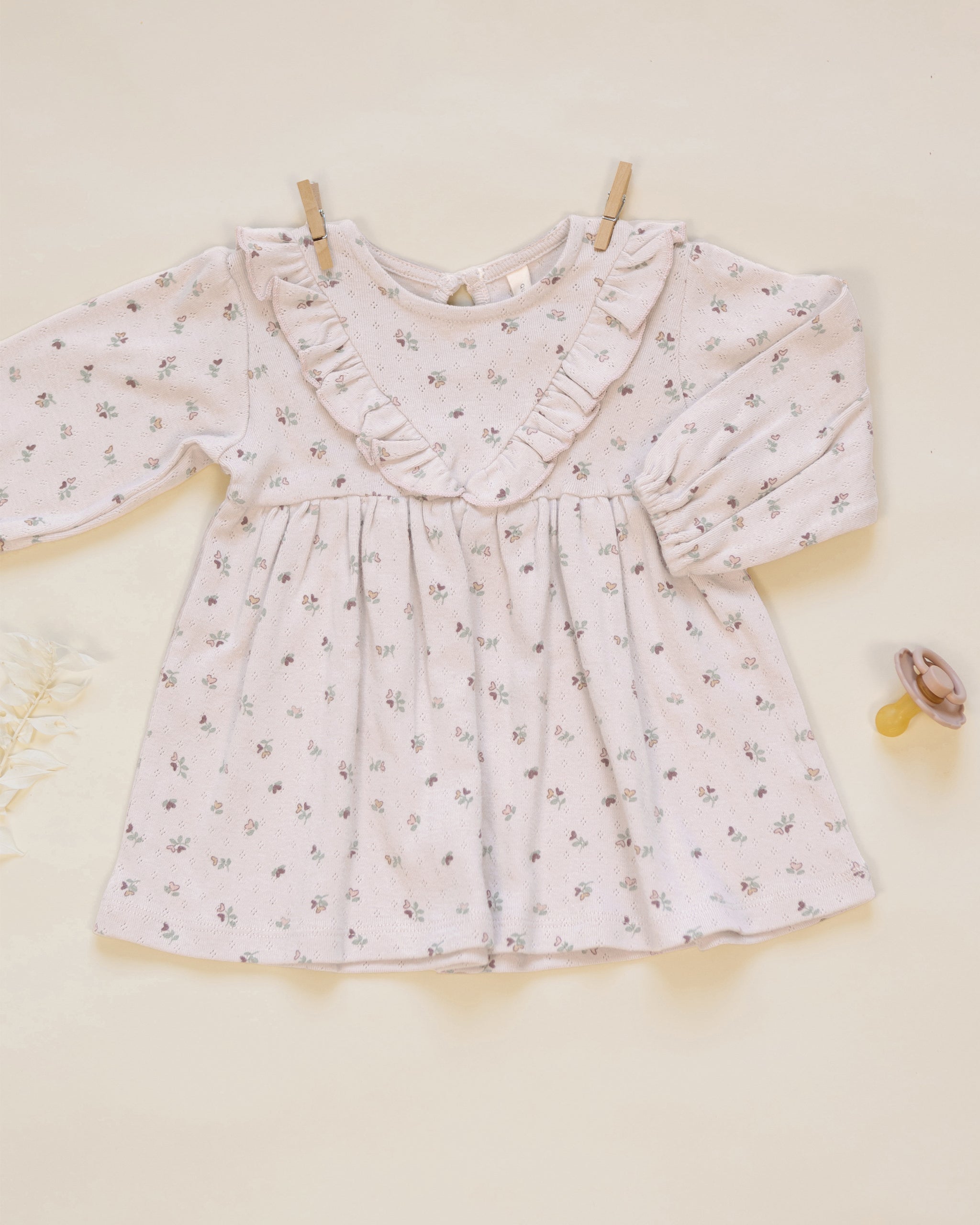 Long Sleeve Ruffle V Dress Heart Ditsy - Rylee + Cru | Kids Clothes | Trendy Baby Clothes | Modern Infant Outfits |
