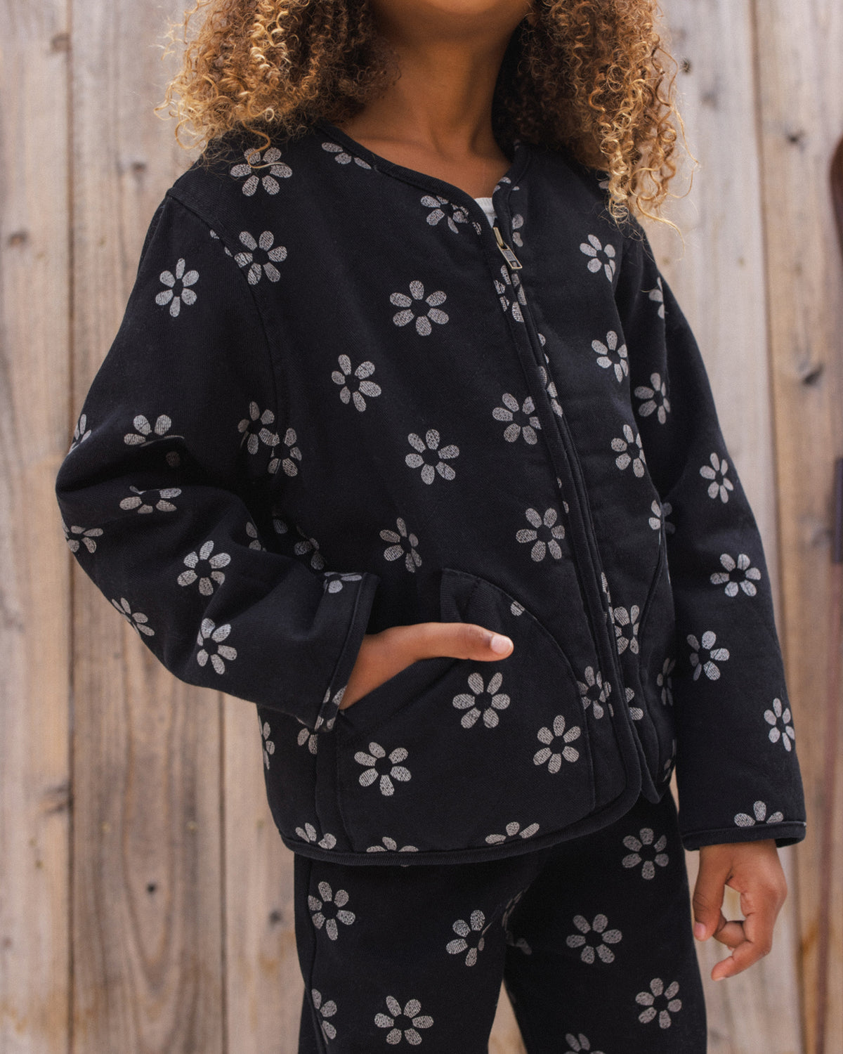Alix Quilted Jacket Black Daisy - Rylee + Cru | Kids Clothes | Trendy Baby Clothes | Modern Infant Outfits |
